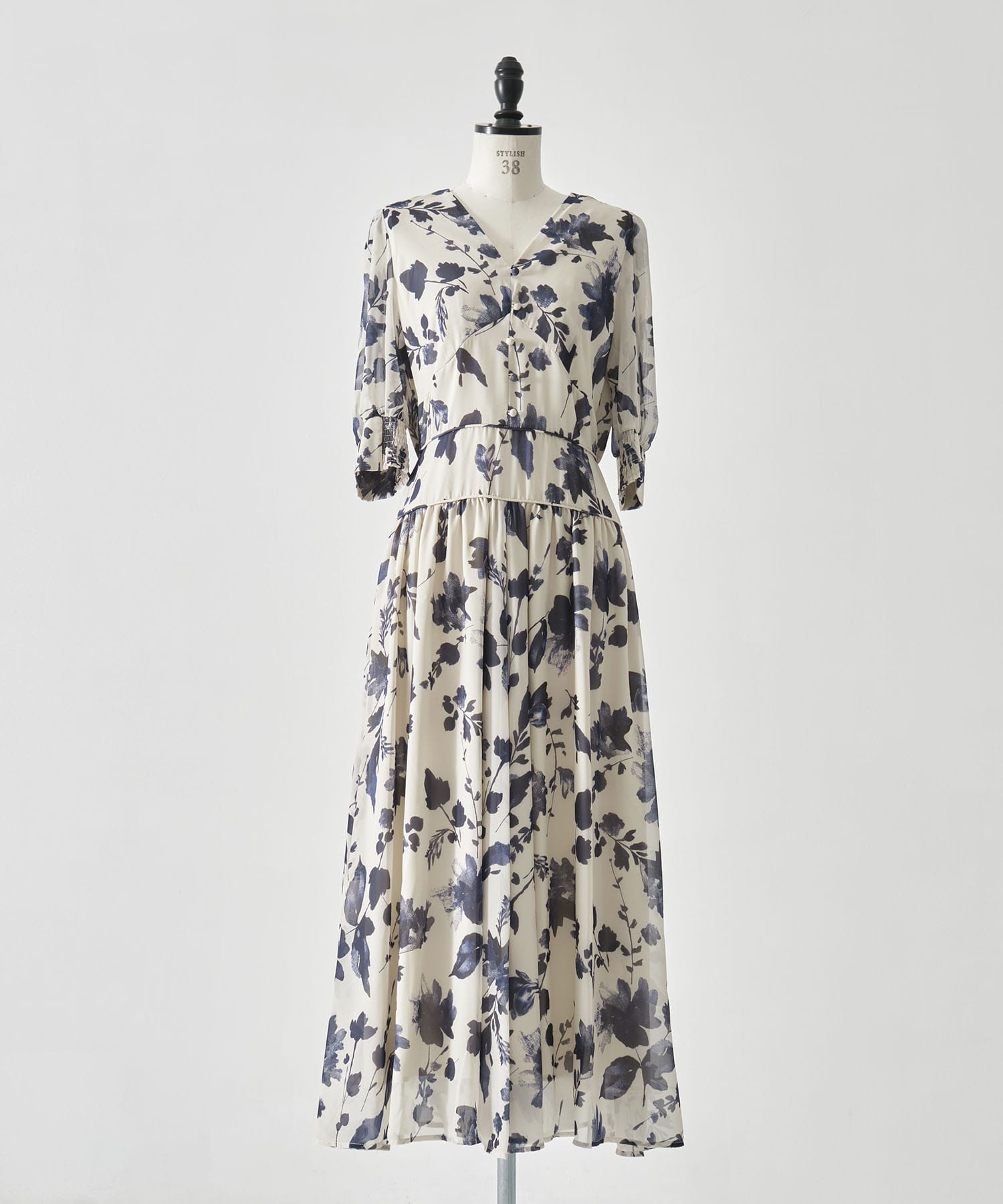 GRAINY FLOWER CHIFFON DRESS