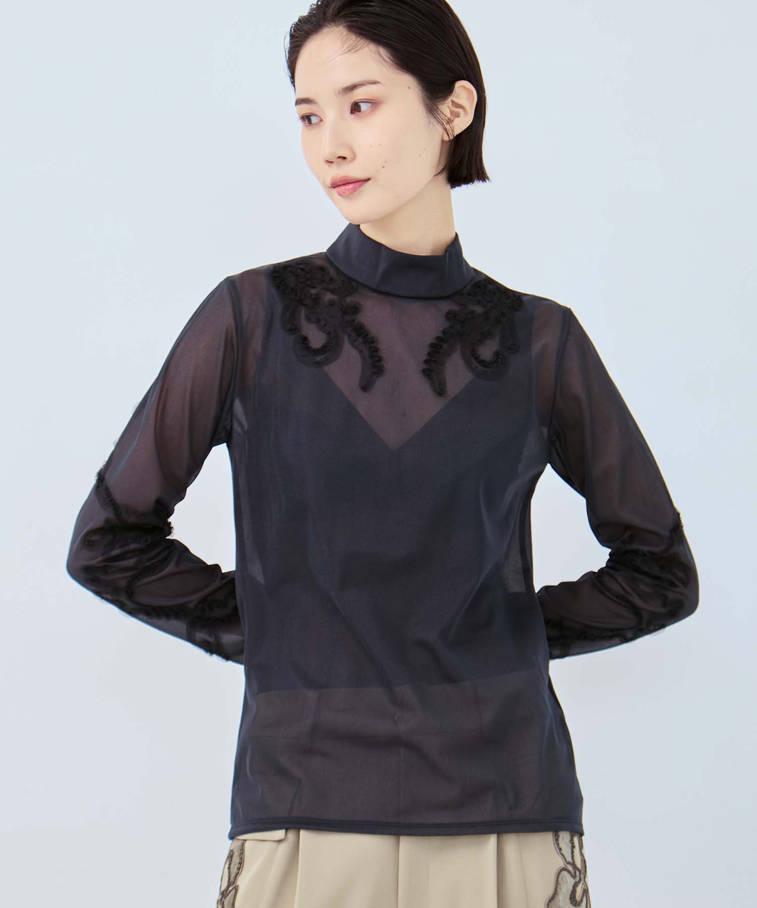 別注Moon road embroidered sheer top