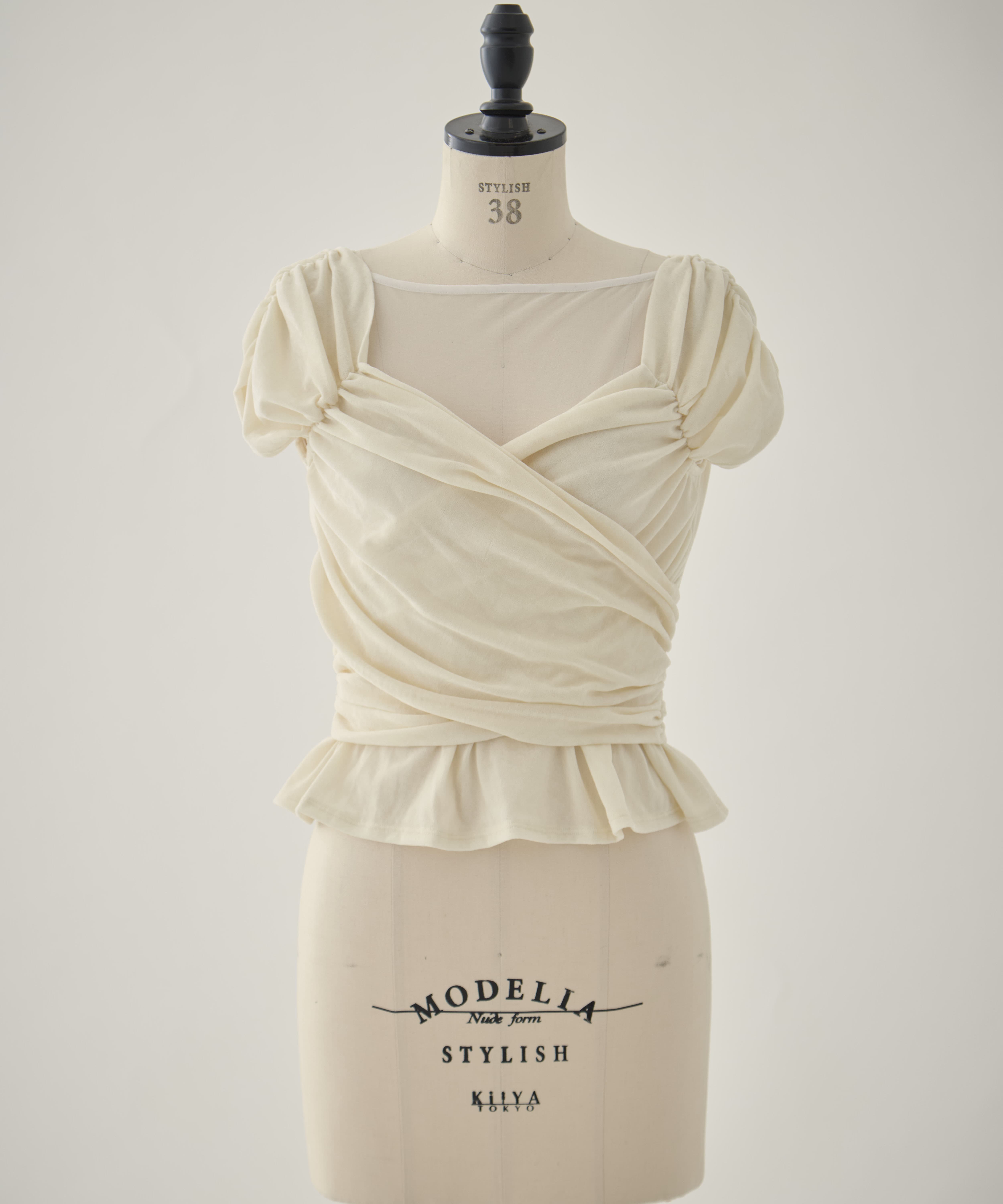 VELVET TULLE GATHERED TOP