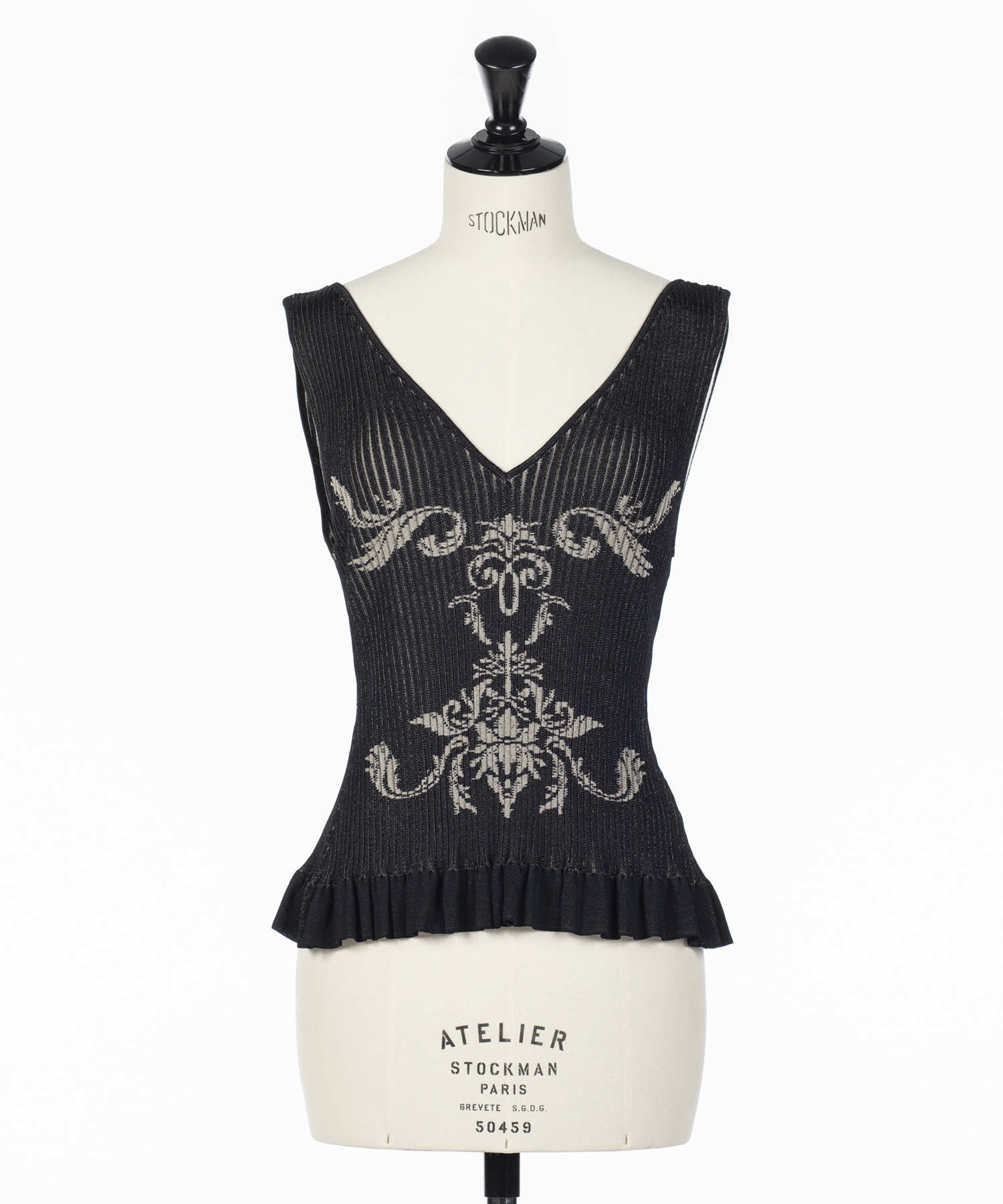 DAMASK-PATTERN RIB KNIT SLEEVELESS TOP