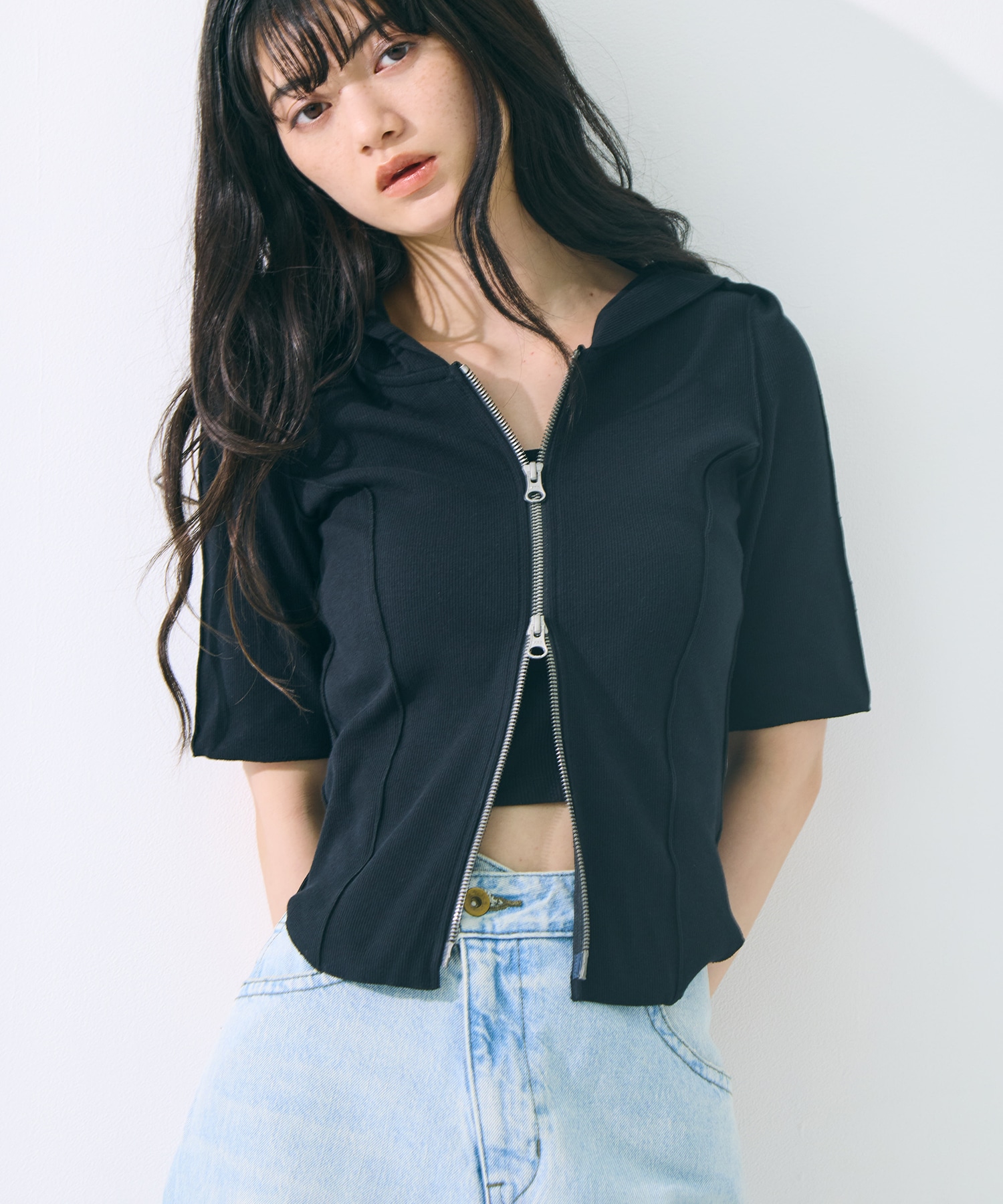 Zip Up Hoodie Rib Top