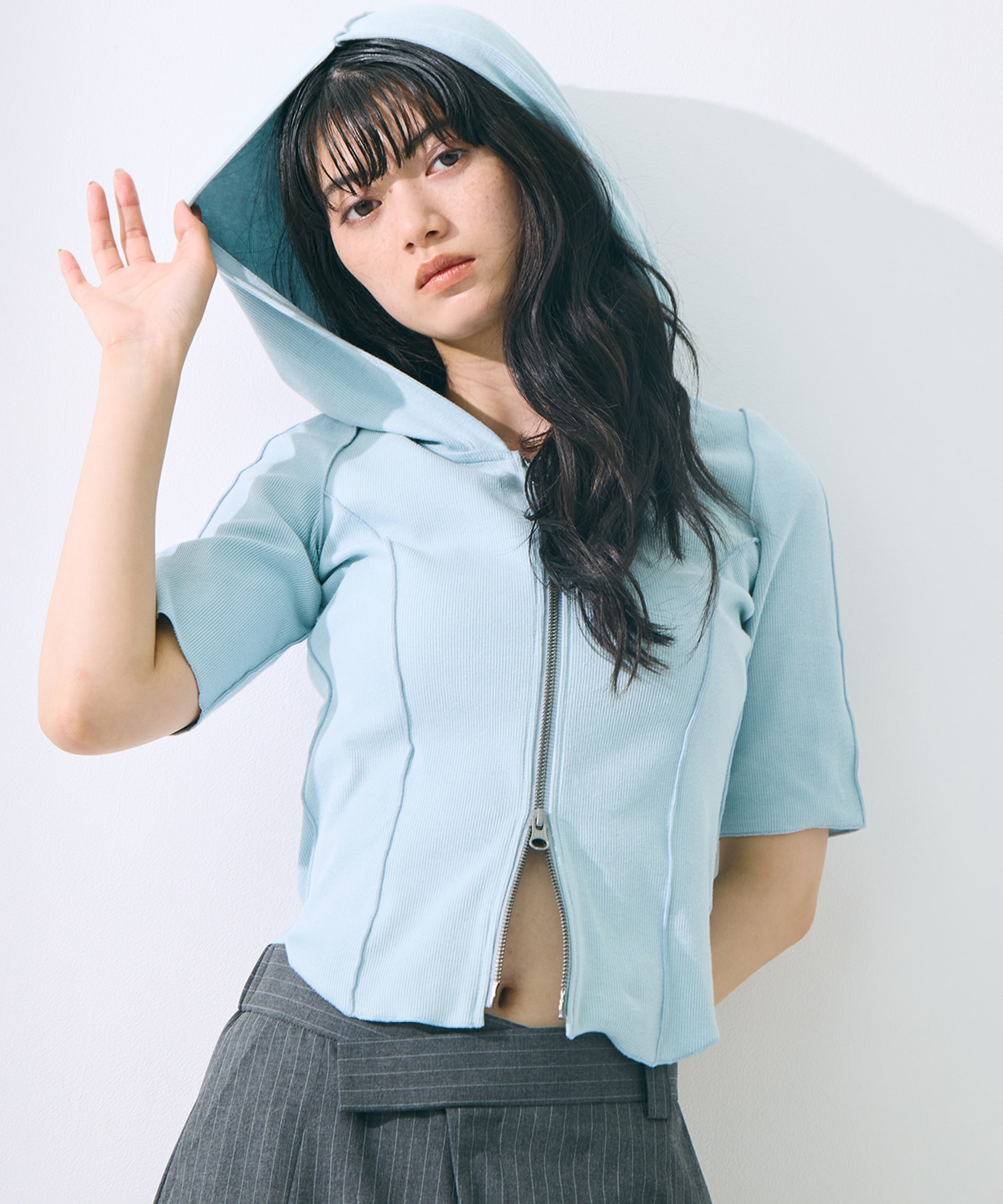 Zip Up Hoodie Rib Top