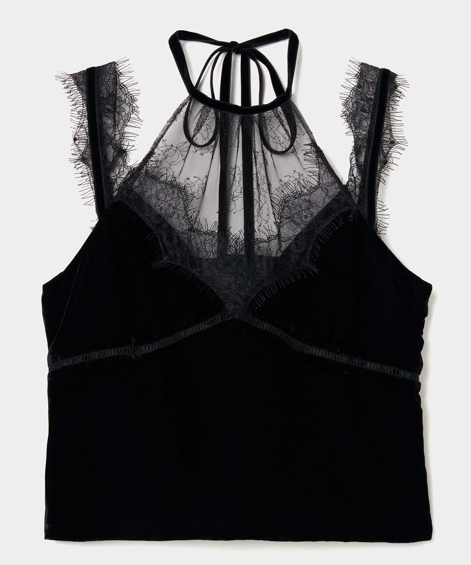 flower lace black velour camisole tops