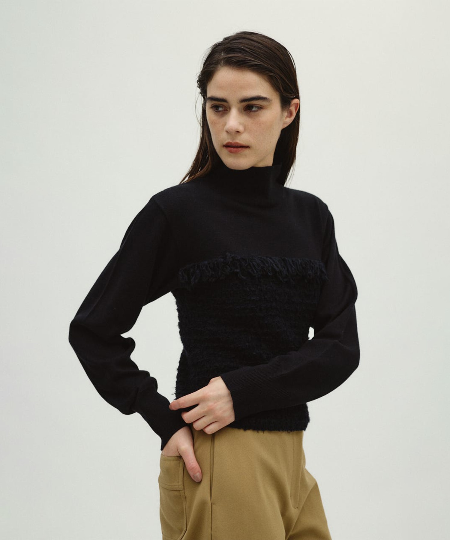 Tweed docking knit tops