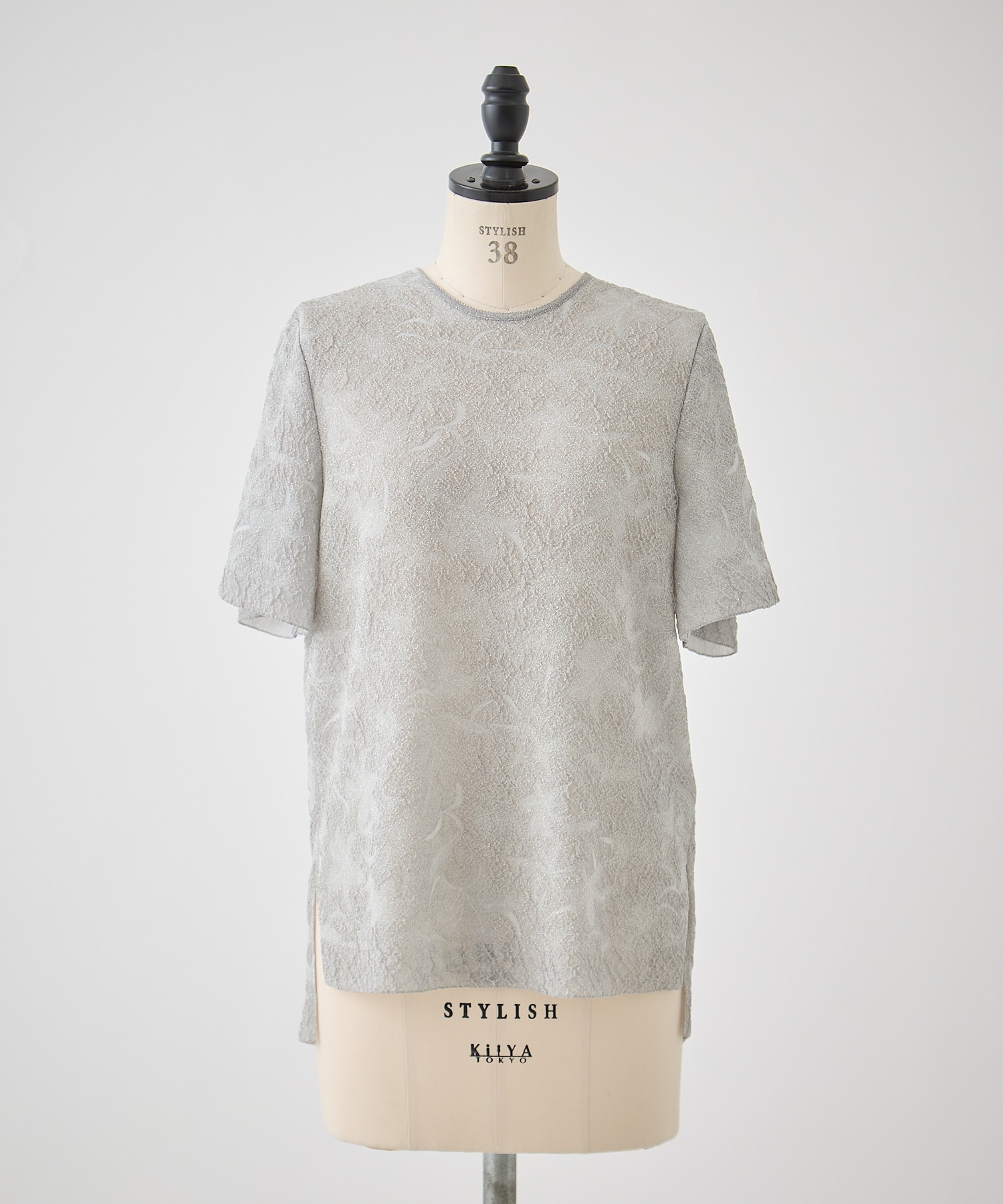 Floral Jacquard Sheer Short Sleeve Knit Top