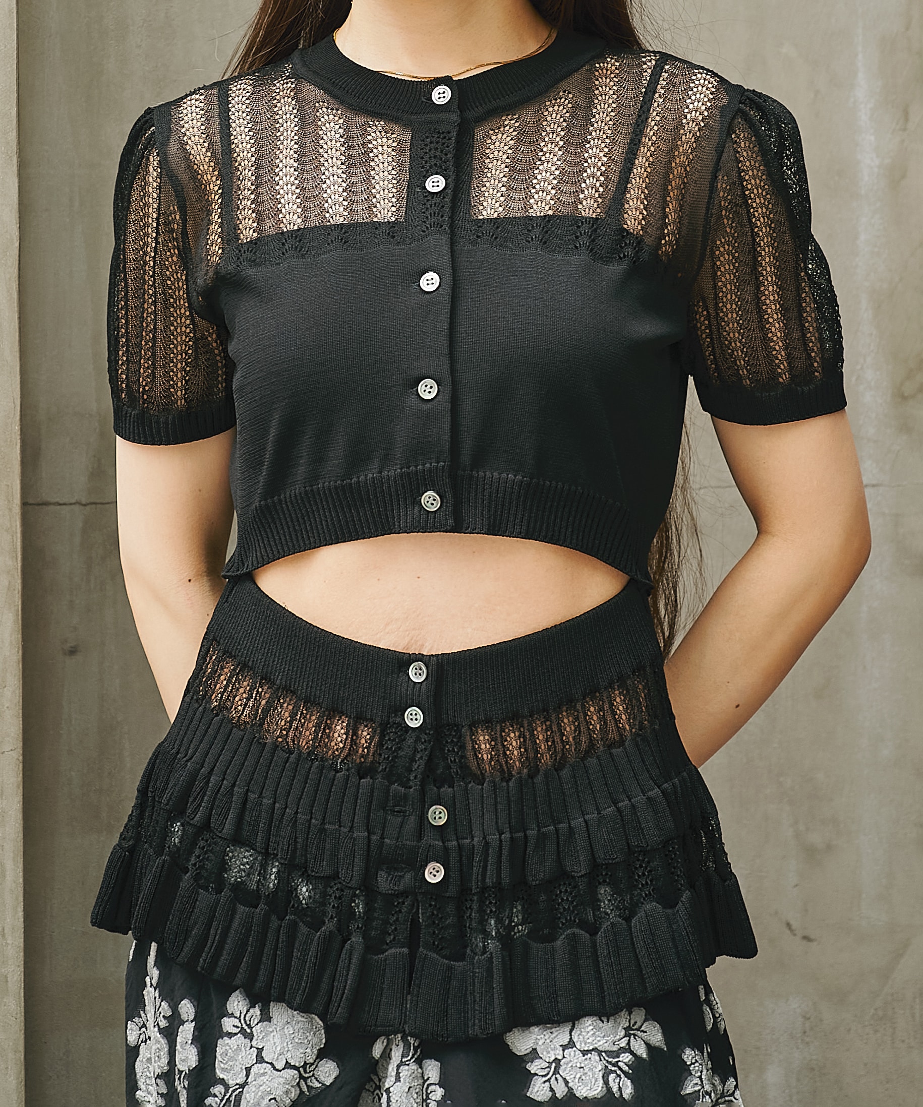 CONVERTIBLE SHEER STRIPE KNIT CARDIGAN