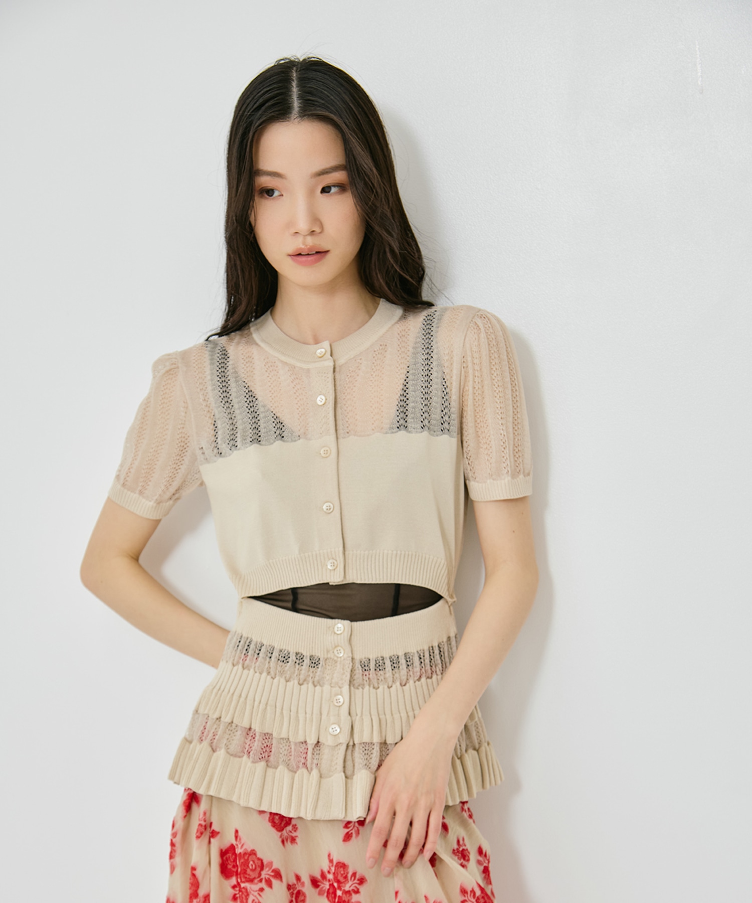 CONVERTIBLE SHEER STRIPE KNIT CARDIGAN