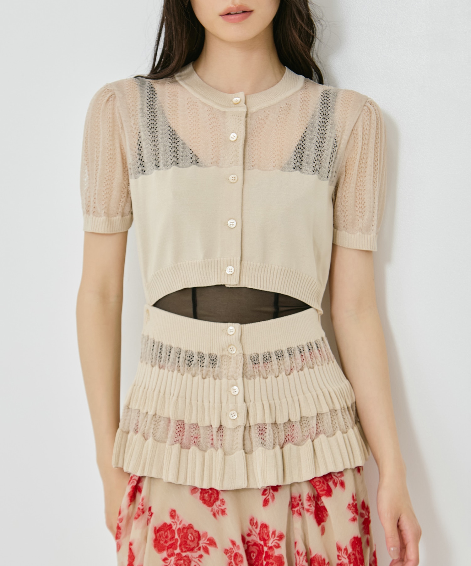 CONVERTIBLE SHEER STRIPE KNIT CARDIGAN