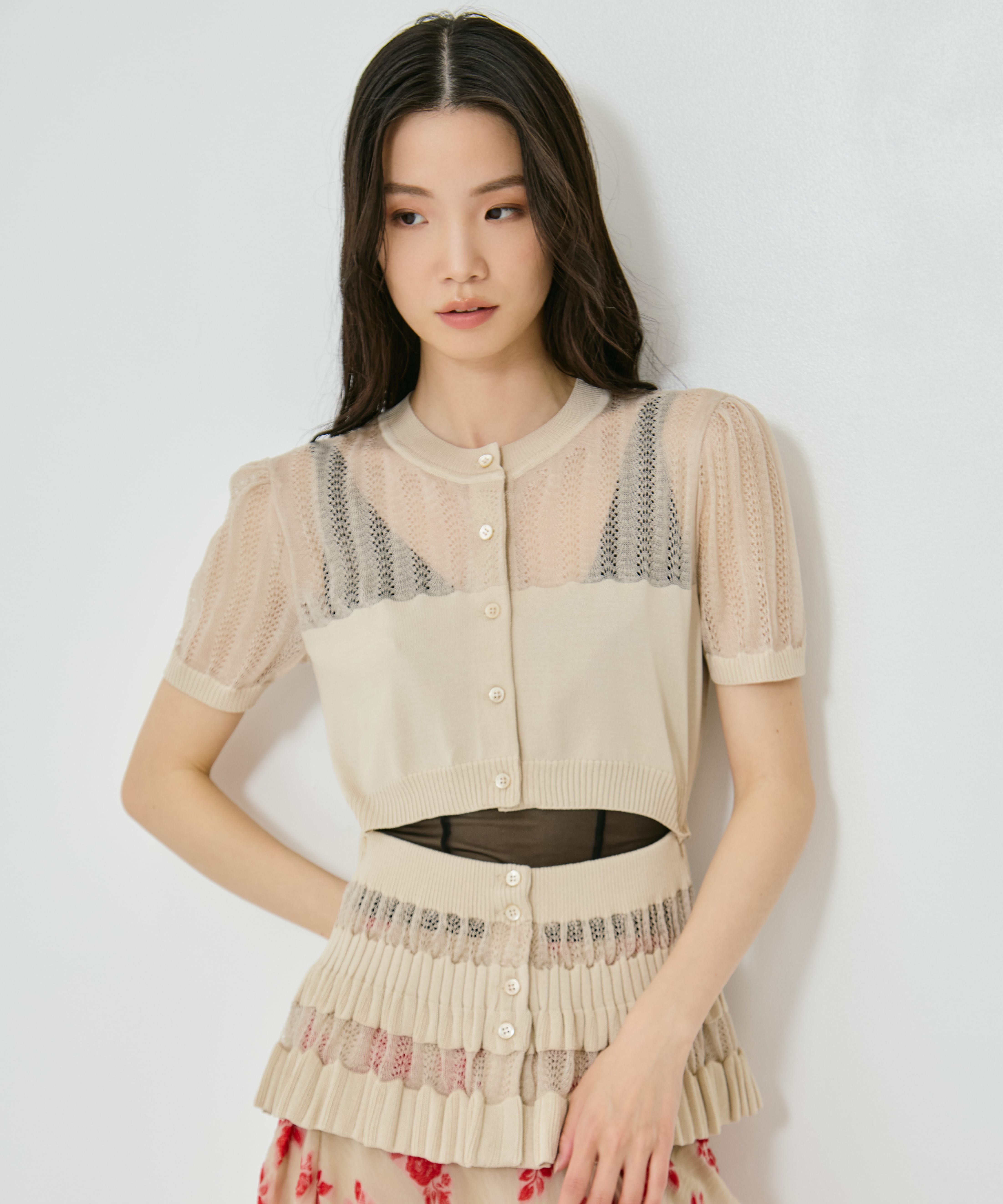 CONVERTIBLE SHEER STRIPE KNIT CARDIGAN