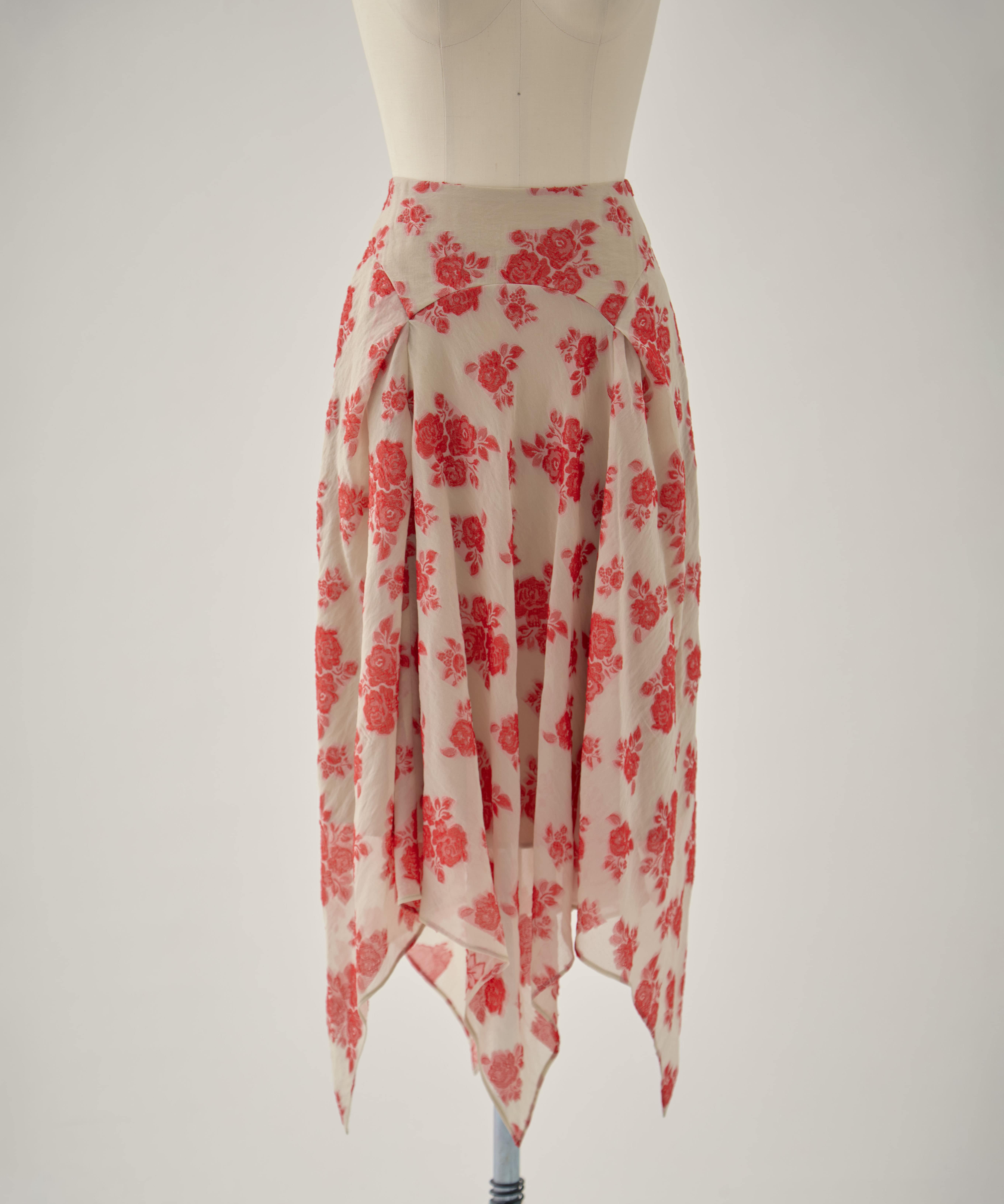 DRAPED FLORAL JACQUARD SKIRT