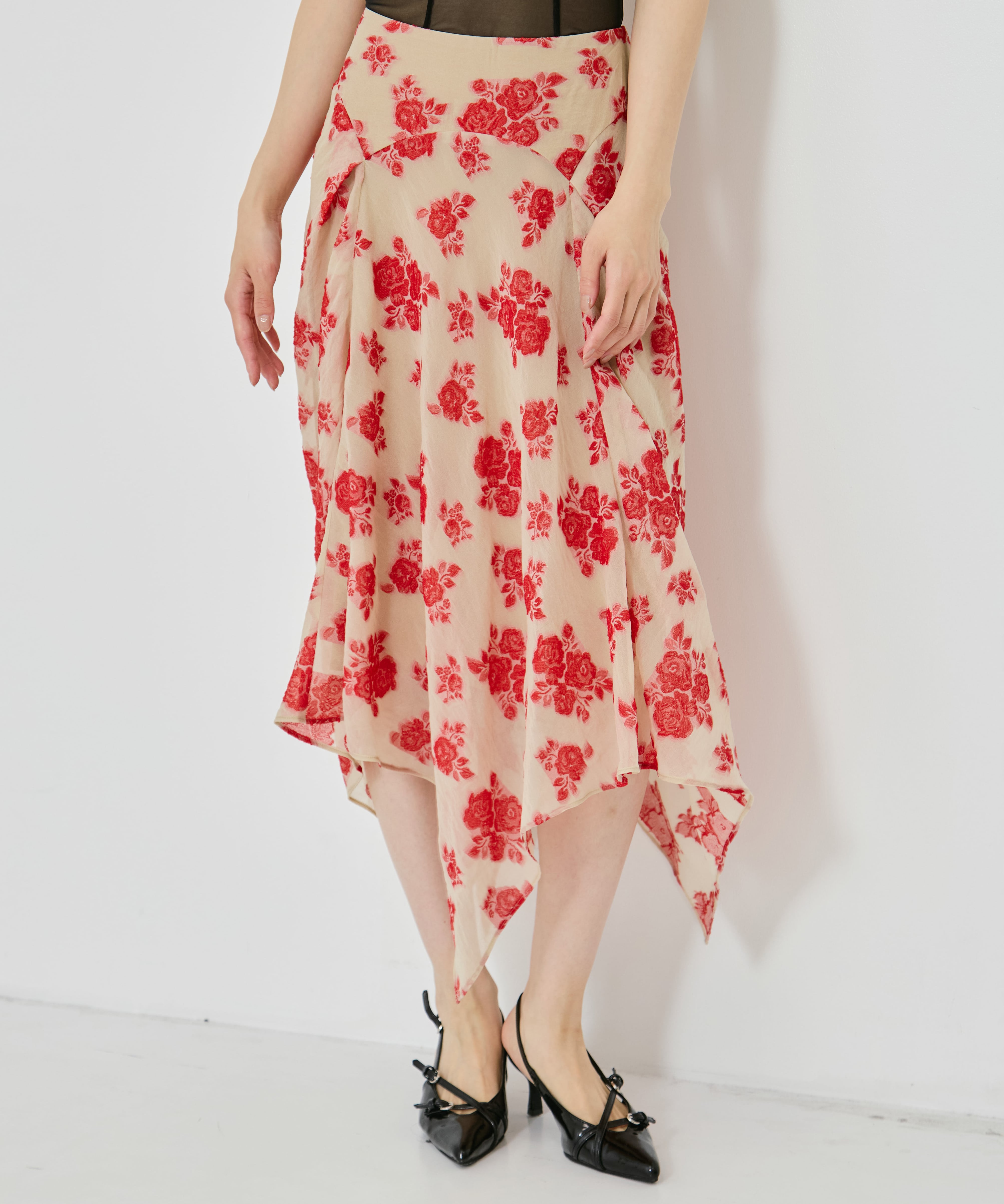 DRAPED FLORAL JACQUARD SKIRT