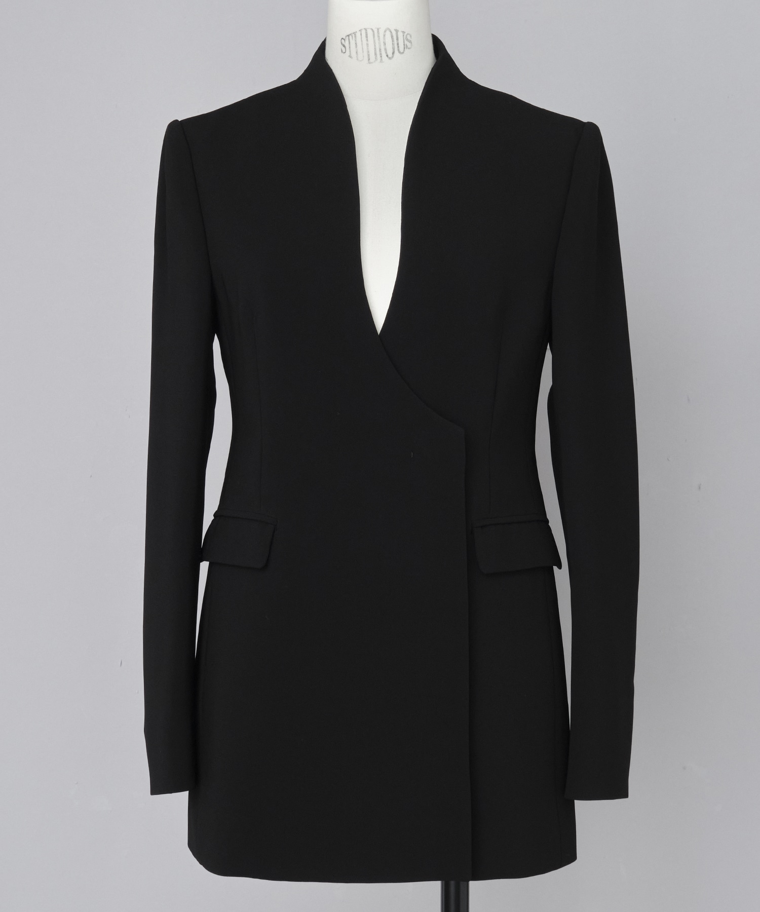 Triacetate Polyester Collarless Double Breasted Suit Jacket