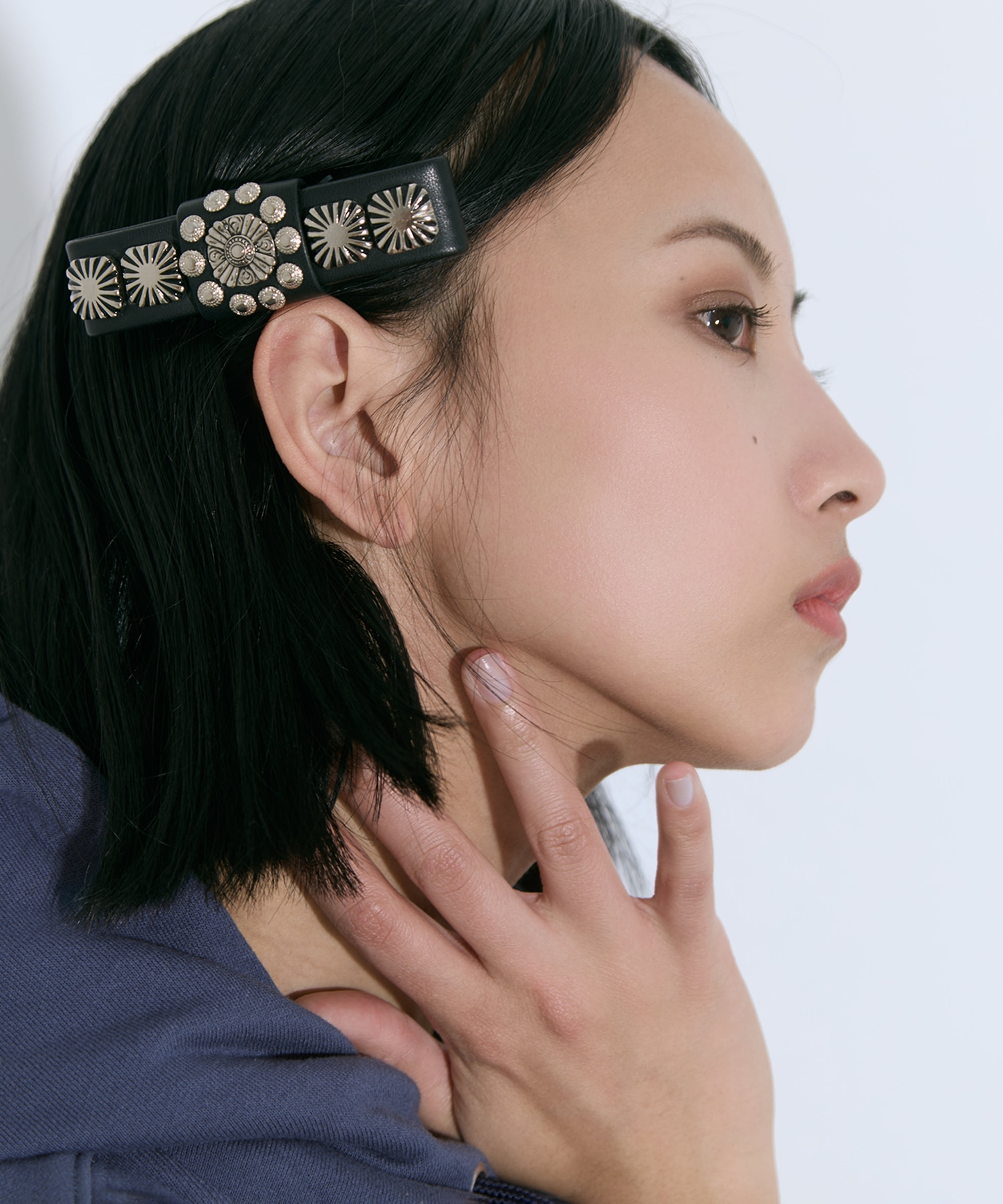 Concho leather barrette