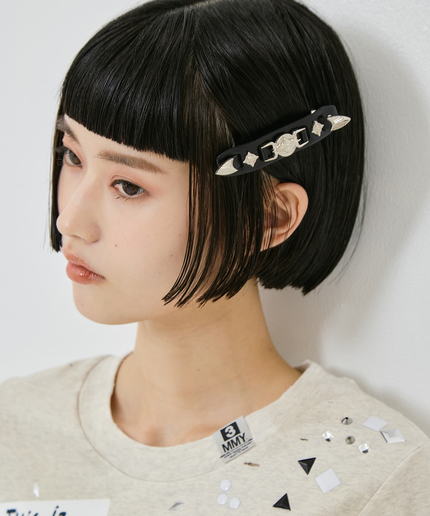 Metal leather barrette small