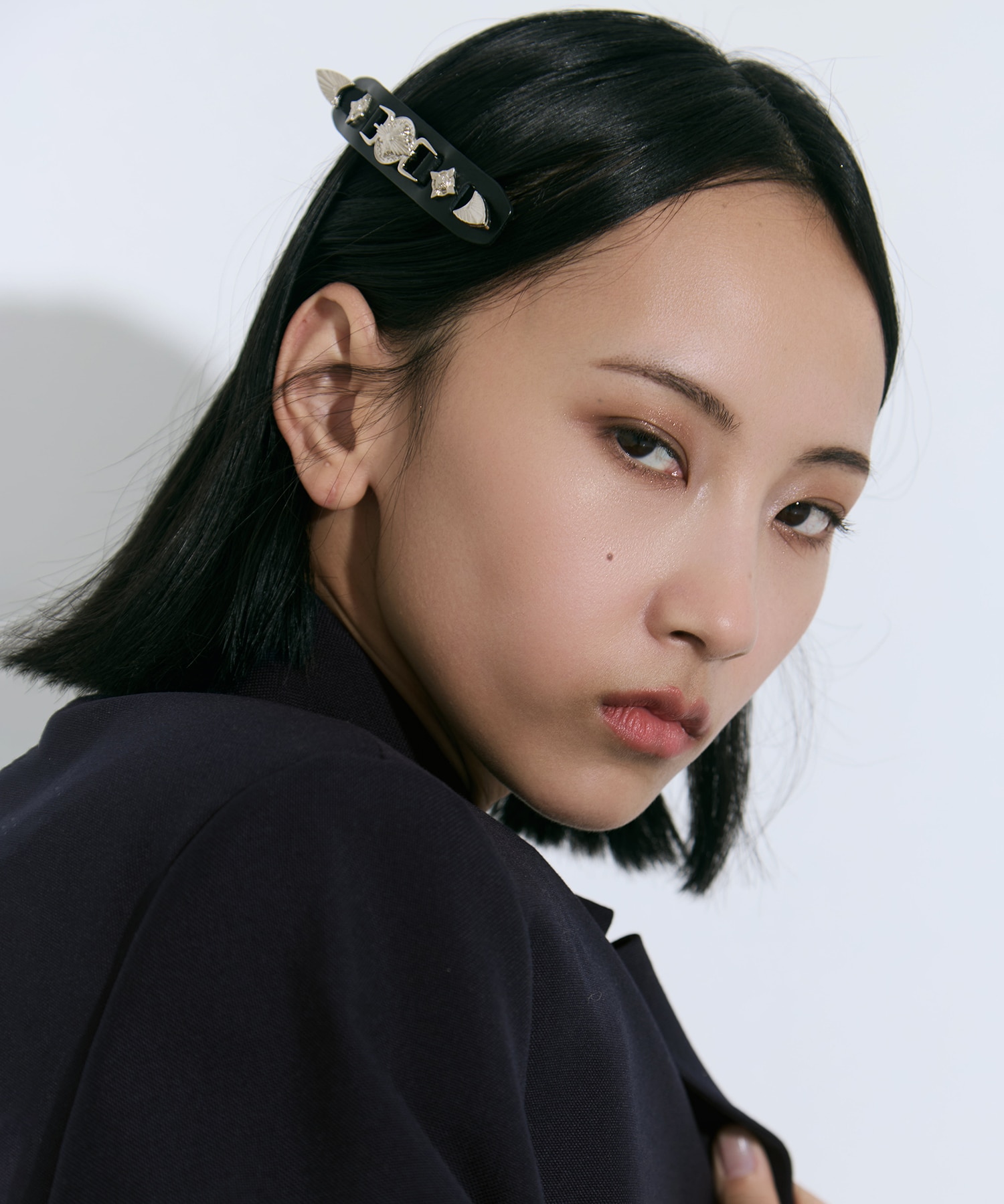 Metal leather barrette small