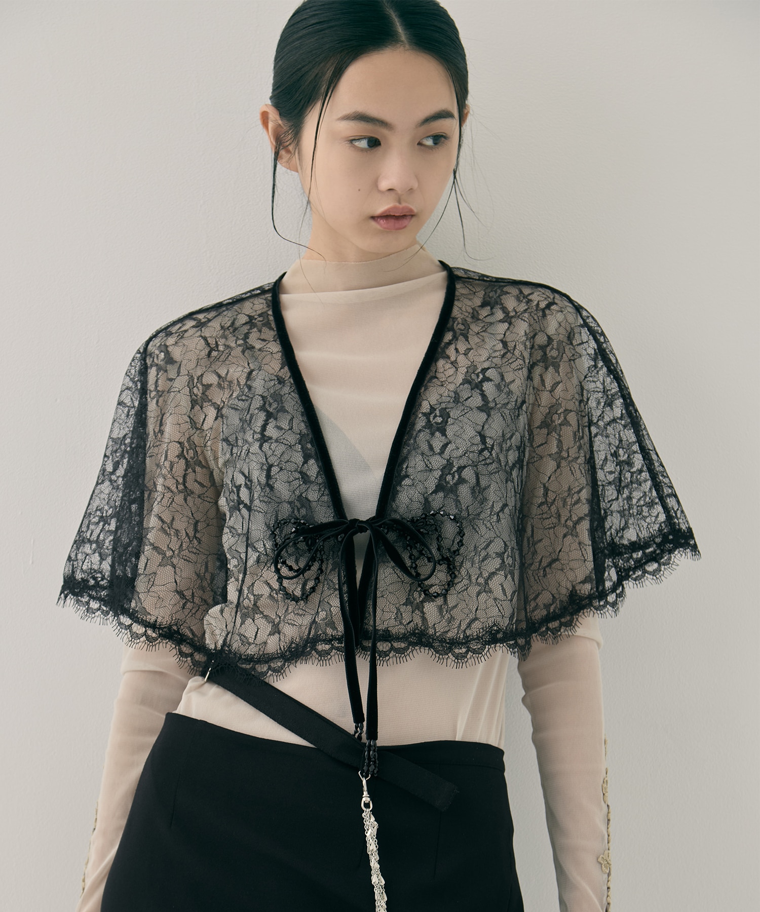 flower lace velvet ribbon cape