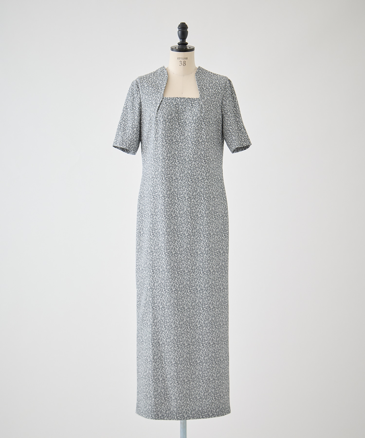 Floral Jacquard Square Neck Dress