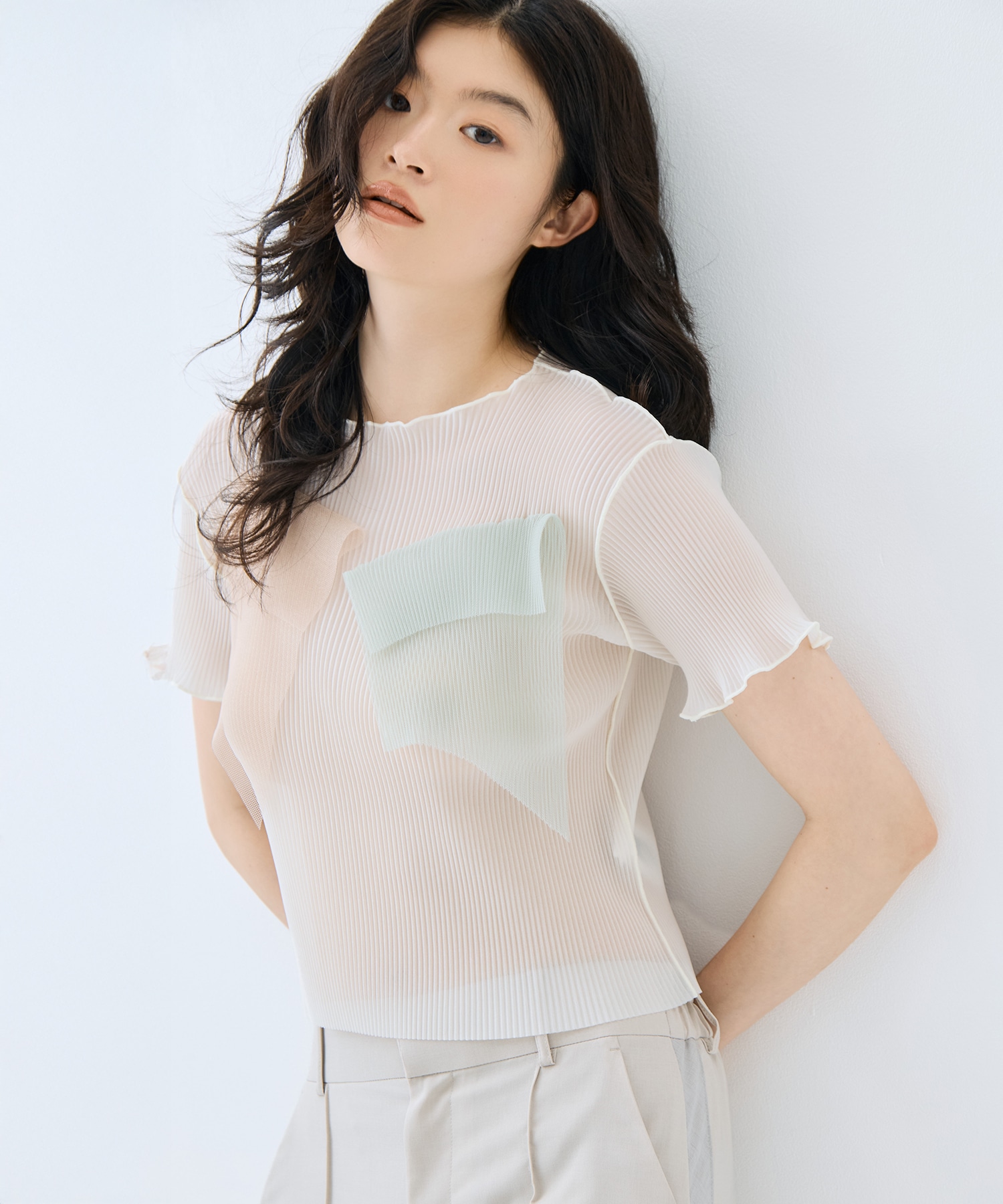 別注　シアーラメショートスリーブトップス