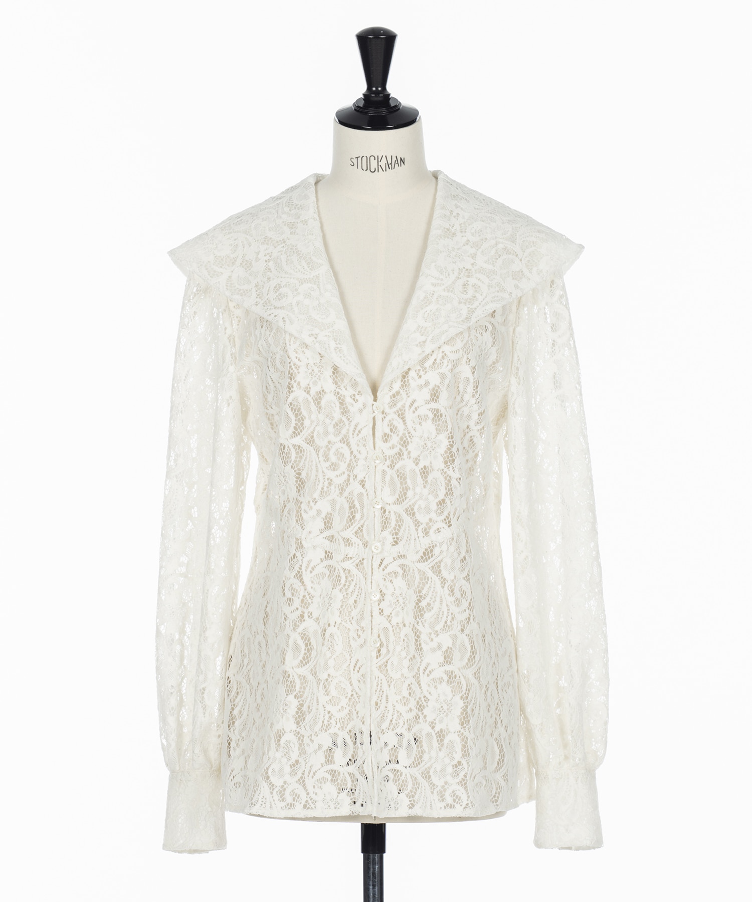 FLOCKED LACE SAILOR COLLAR BLOUSE