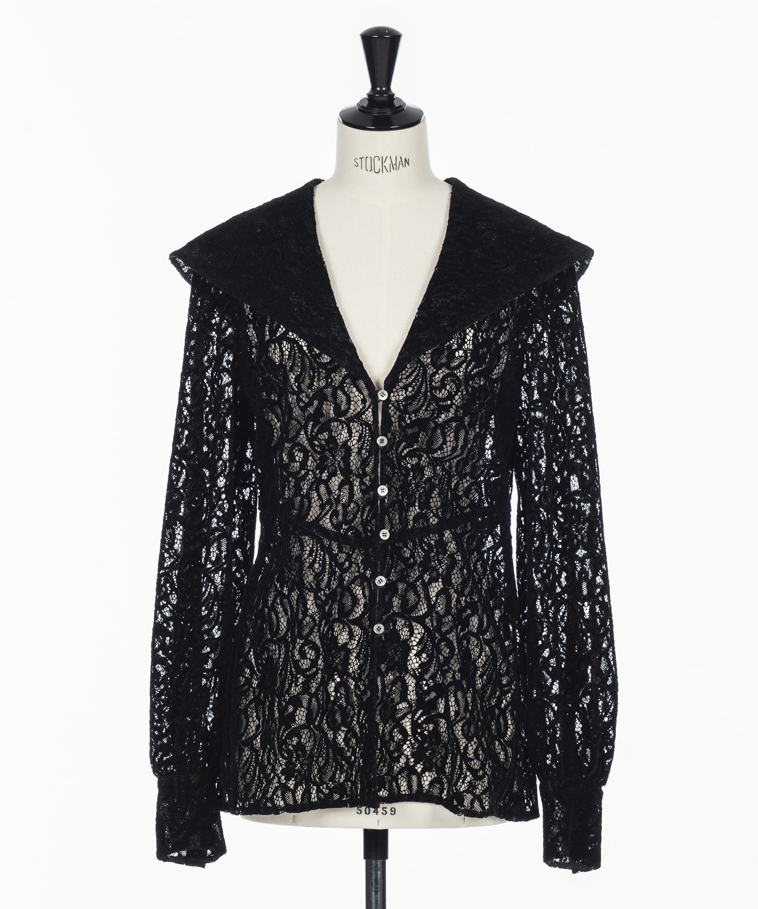 FLOCKED LACE SAILOR COLLAR BLOUSE