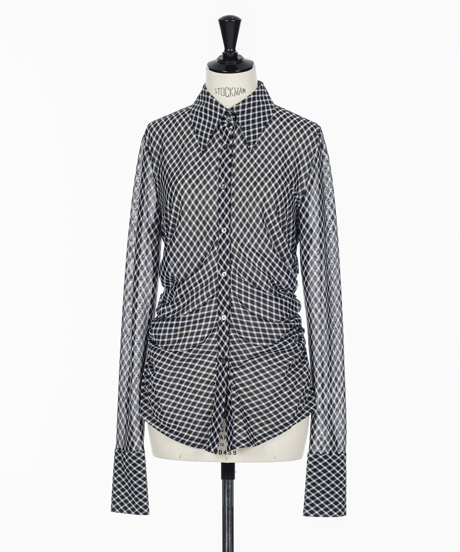 JERSEY CHECK WAIST-GATHERED SHIRT