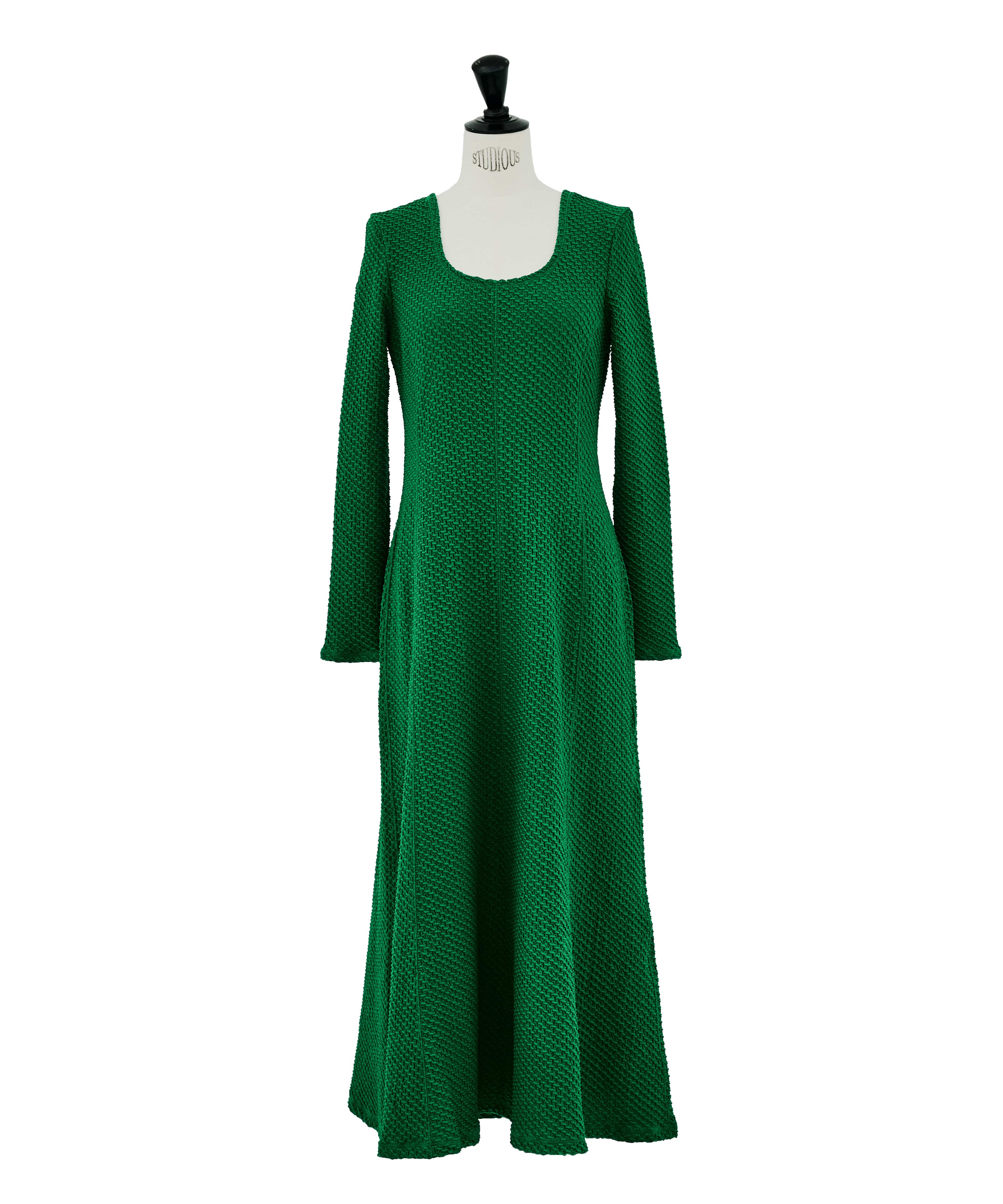 Shirring Jersey Jacquard Long Sleeve Dress