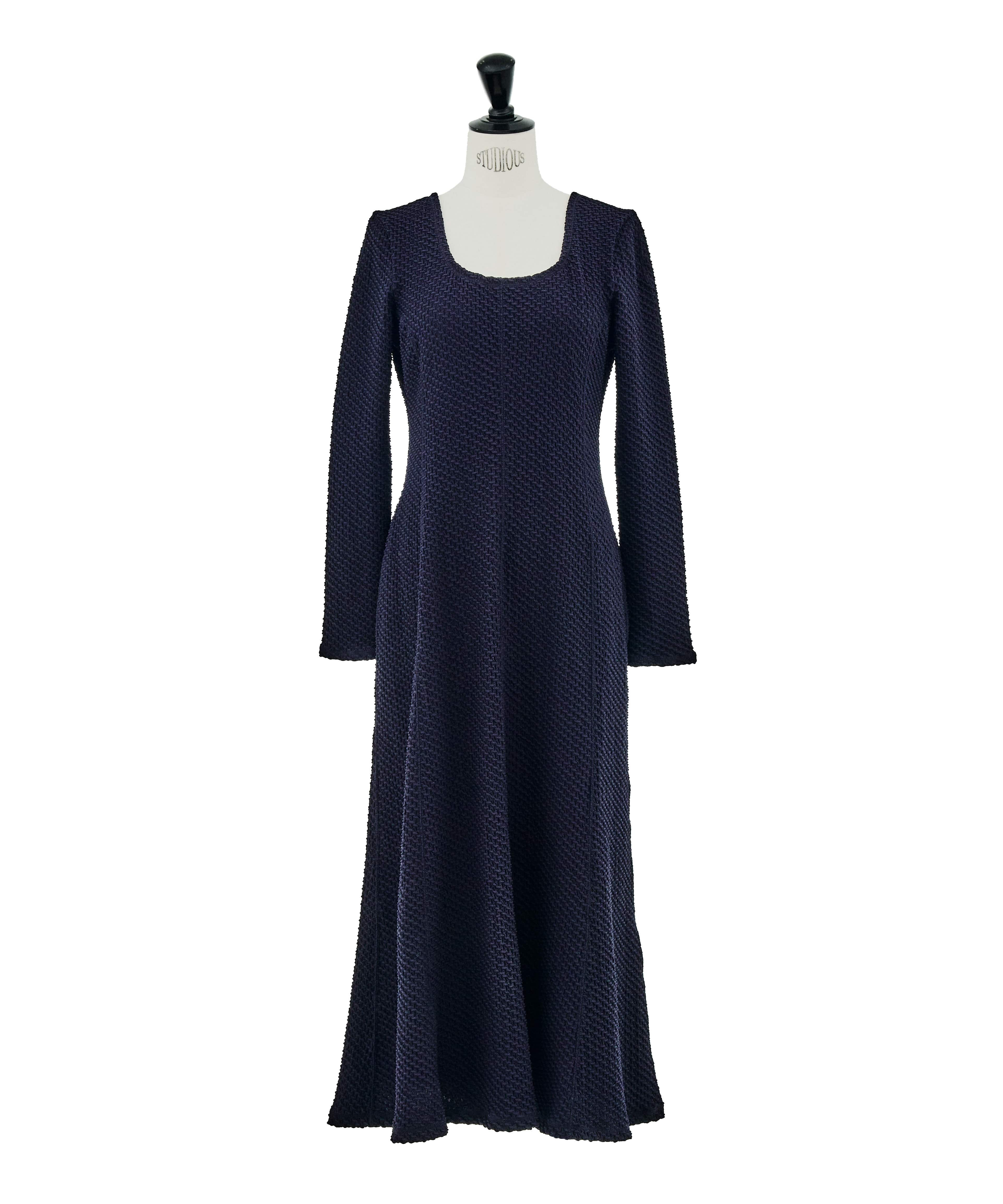 Shirring Jersey Jacquard Long Sleeve Dress