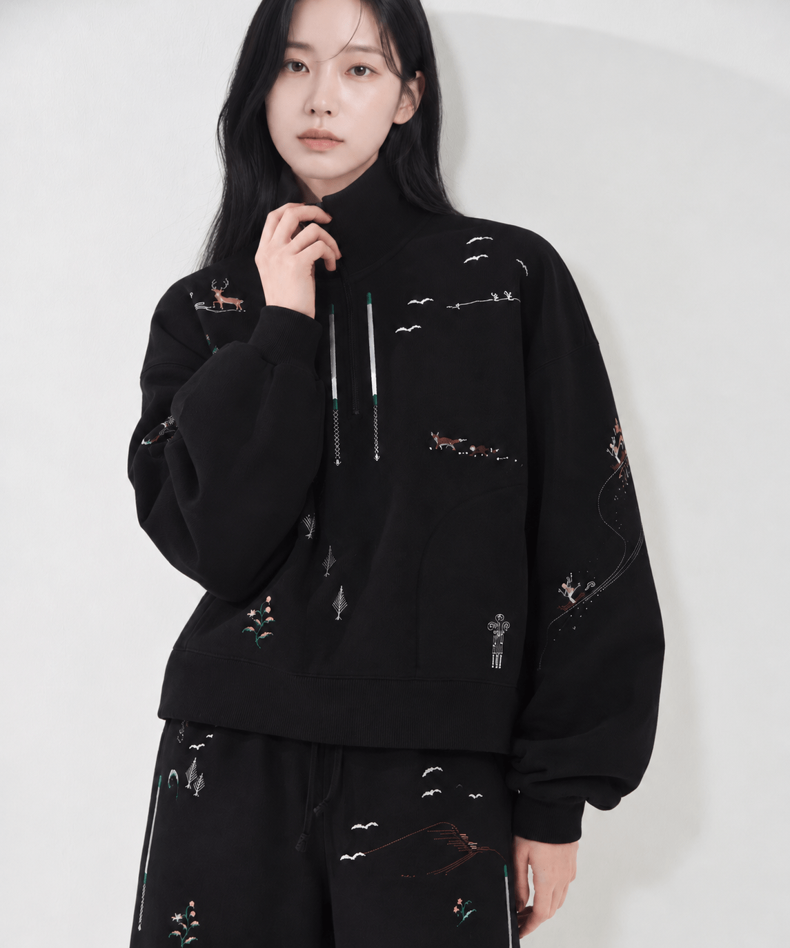 Landscape Embroidery Half Zipped Sweatshirt