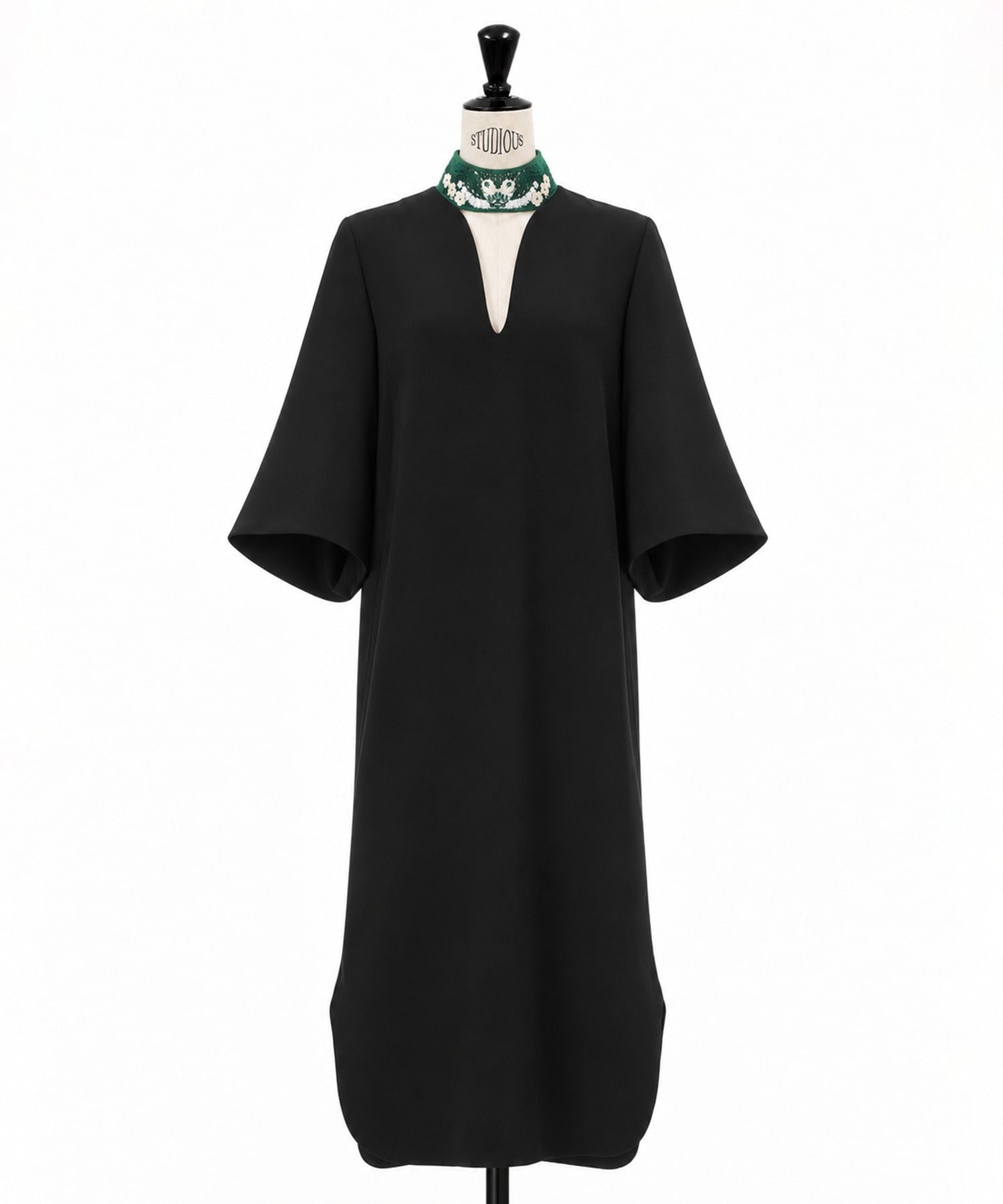 Triacetate Embroidery Neck Dress
