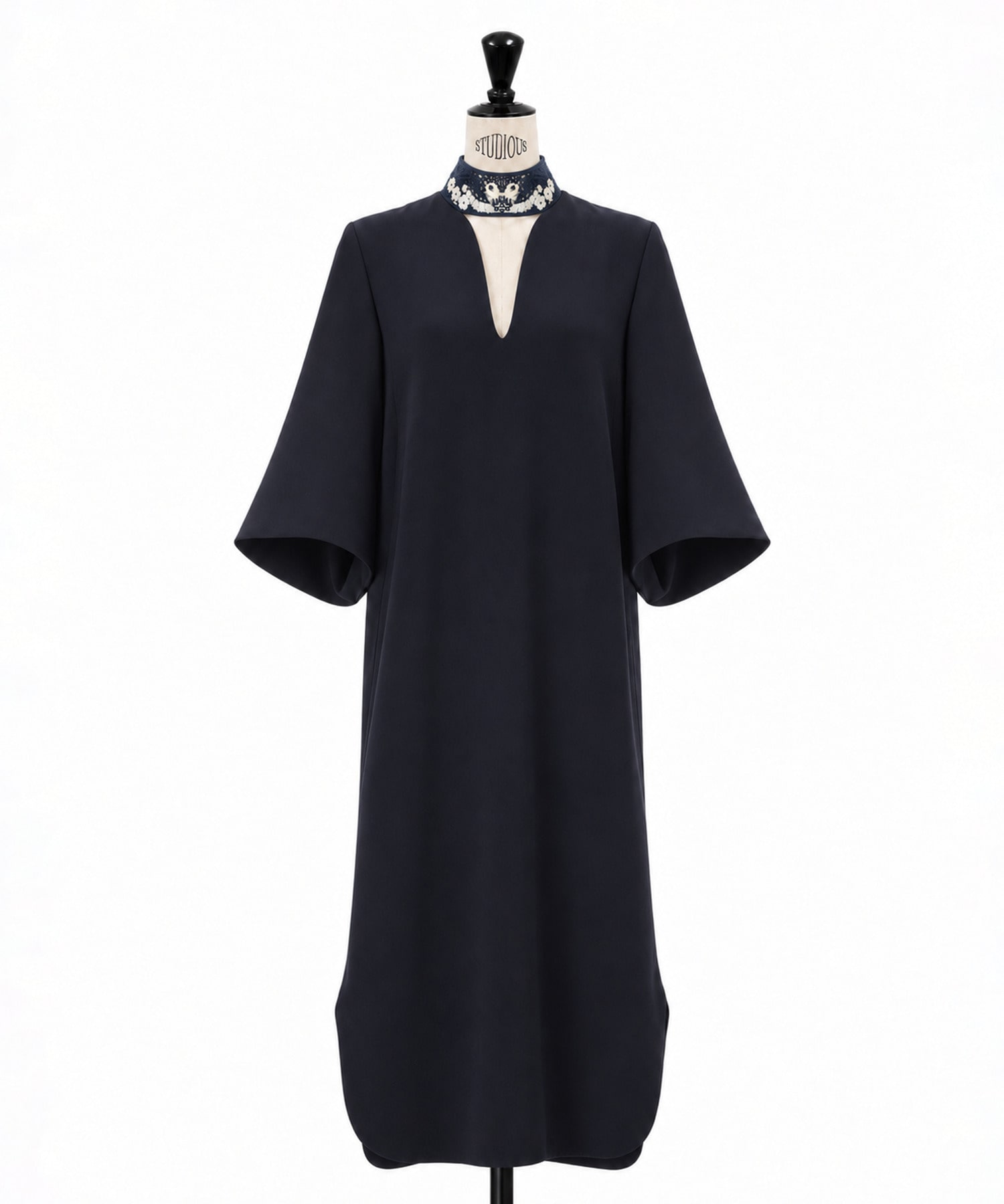 Triacetate Embroidery Neck Dress