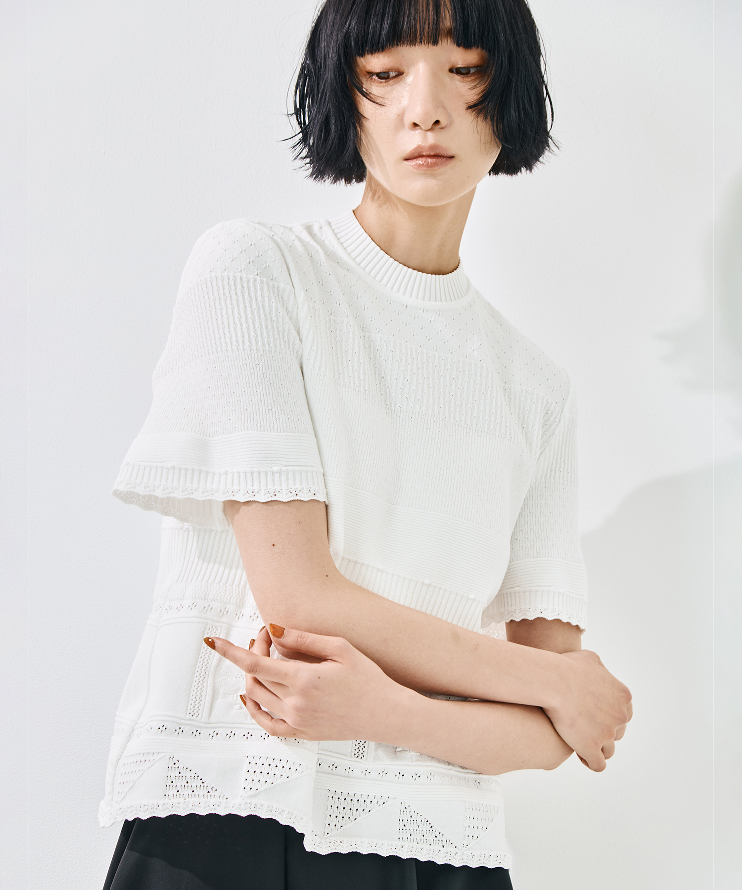 Knit Lace Short Sleeve Top