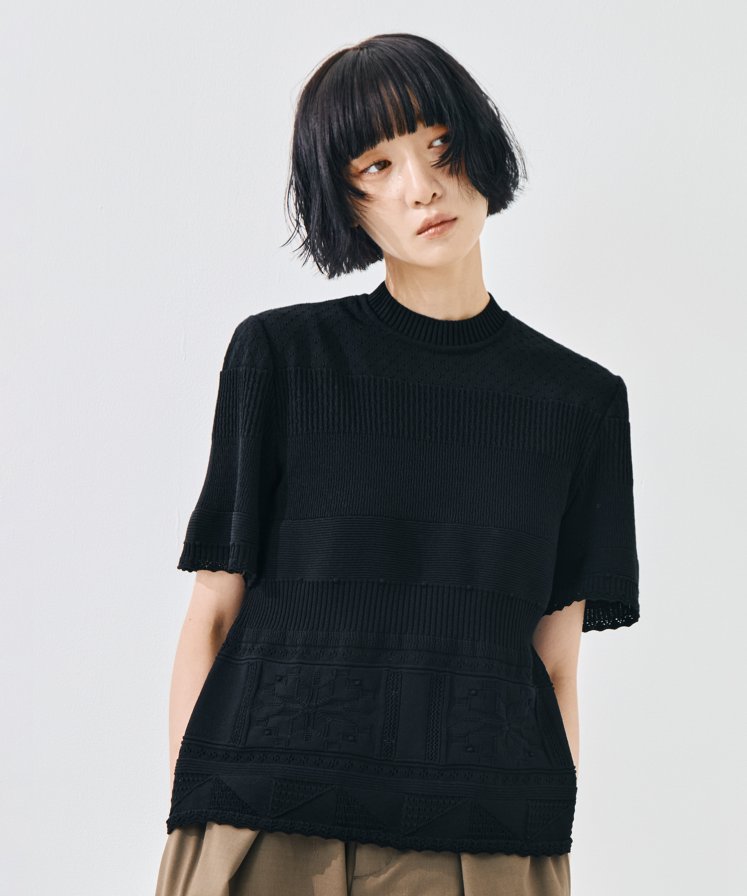 Knit Lace Short Sleeve Top