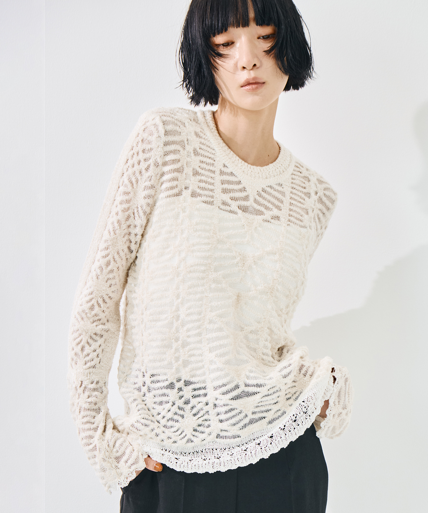 Sheer Jacquard Mole Knit Top