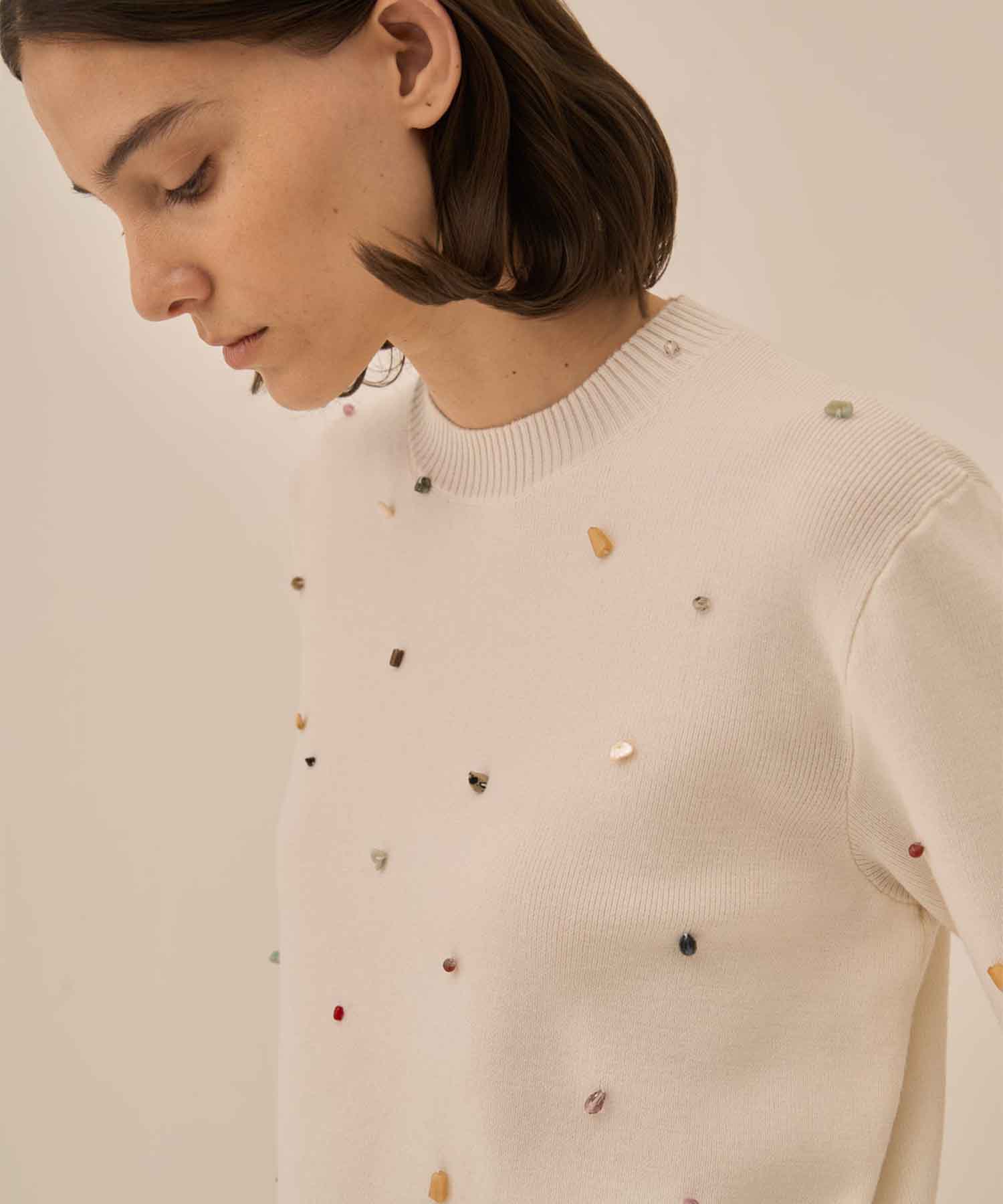 Aila glass beads& ores knit pullover