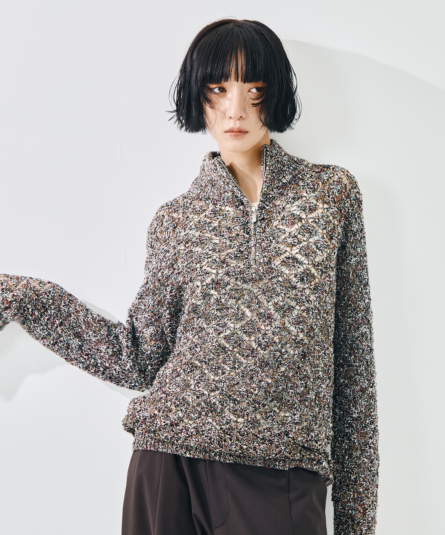 MULTI-COLORED HALF-ZIP KNIT