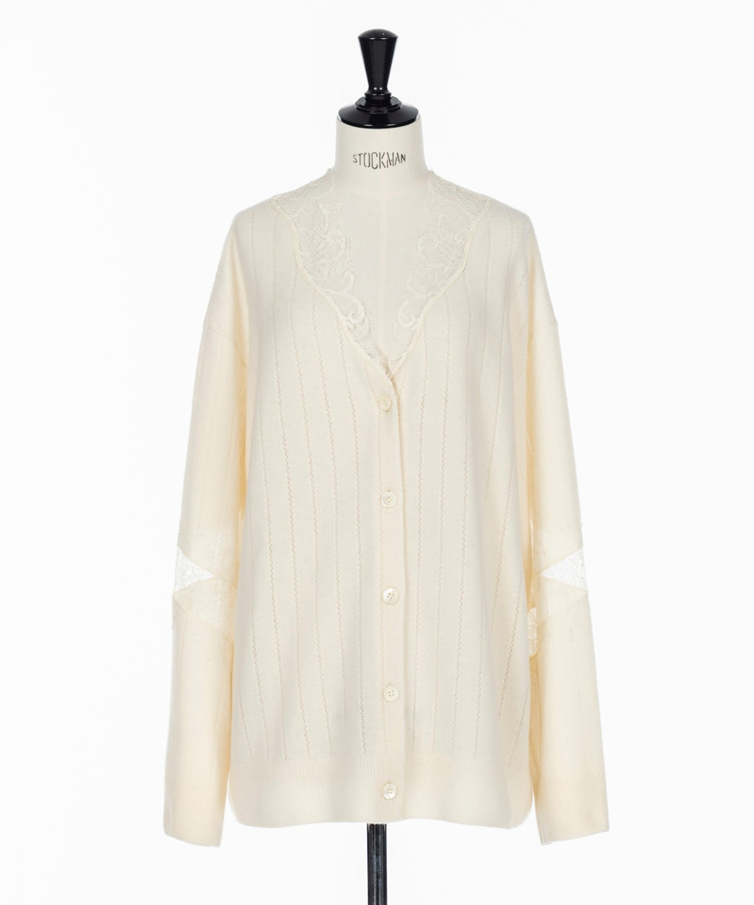 OVERSIZED HAIRY LACE PANELED KNIT CARDIGAN
