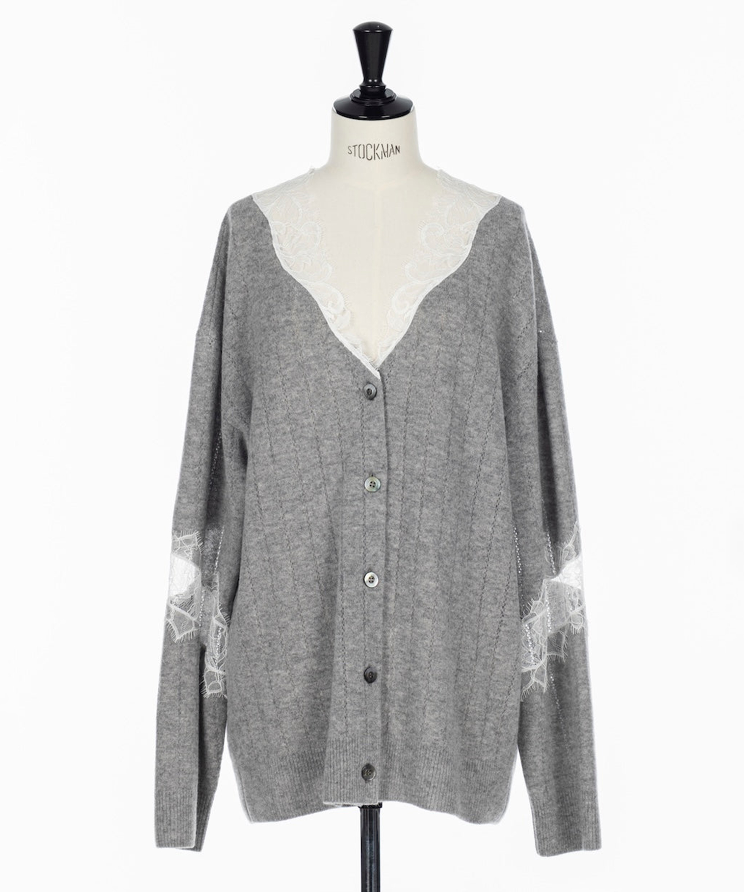 OVERSIZED HAIRY LACE PANELED KNIT CARDIGAN