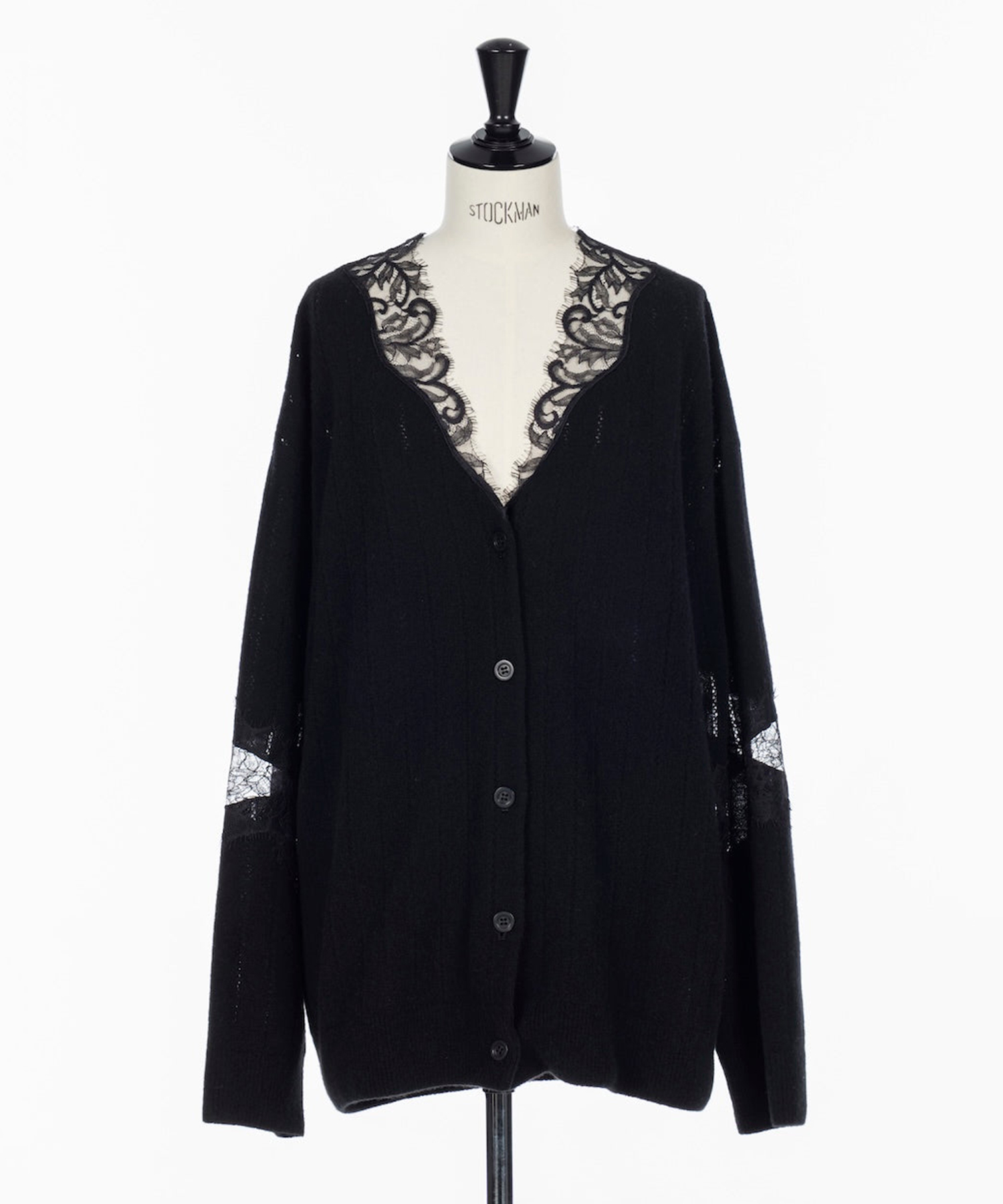 OVERSIZED HAIRY LACE PANELED KNIT CARDIGAN
