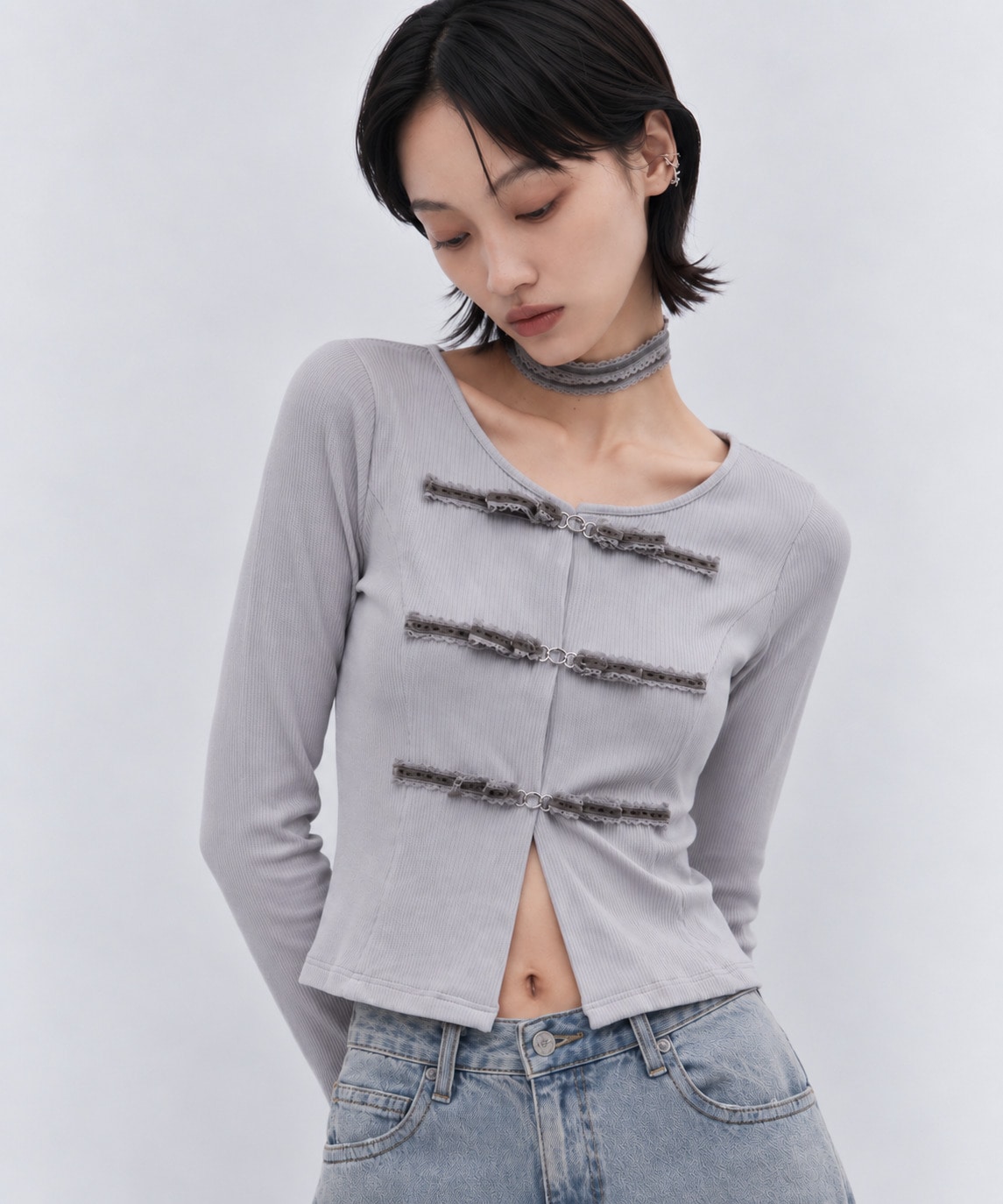 別注 choker ribbon cardigan