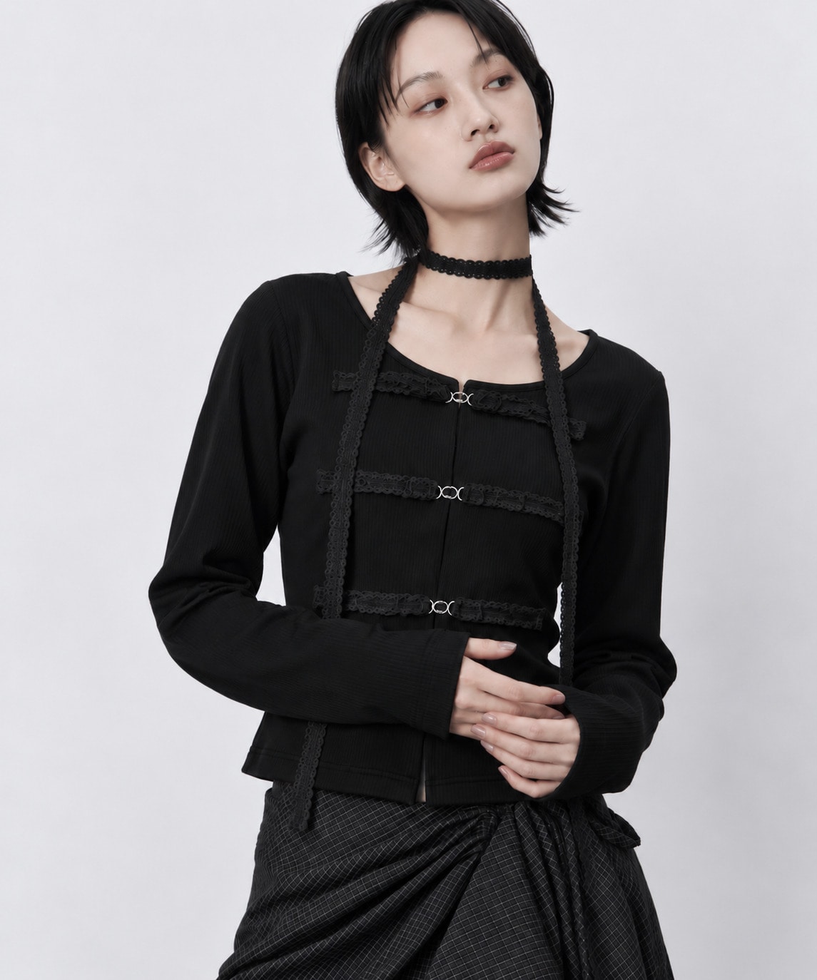 別注 choker ribbon cardigan