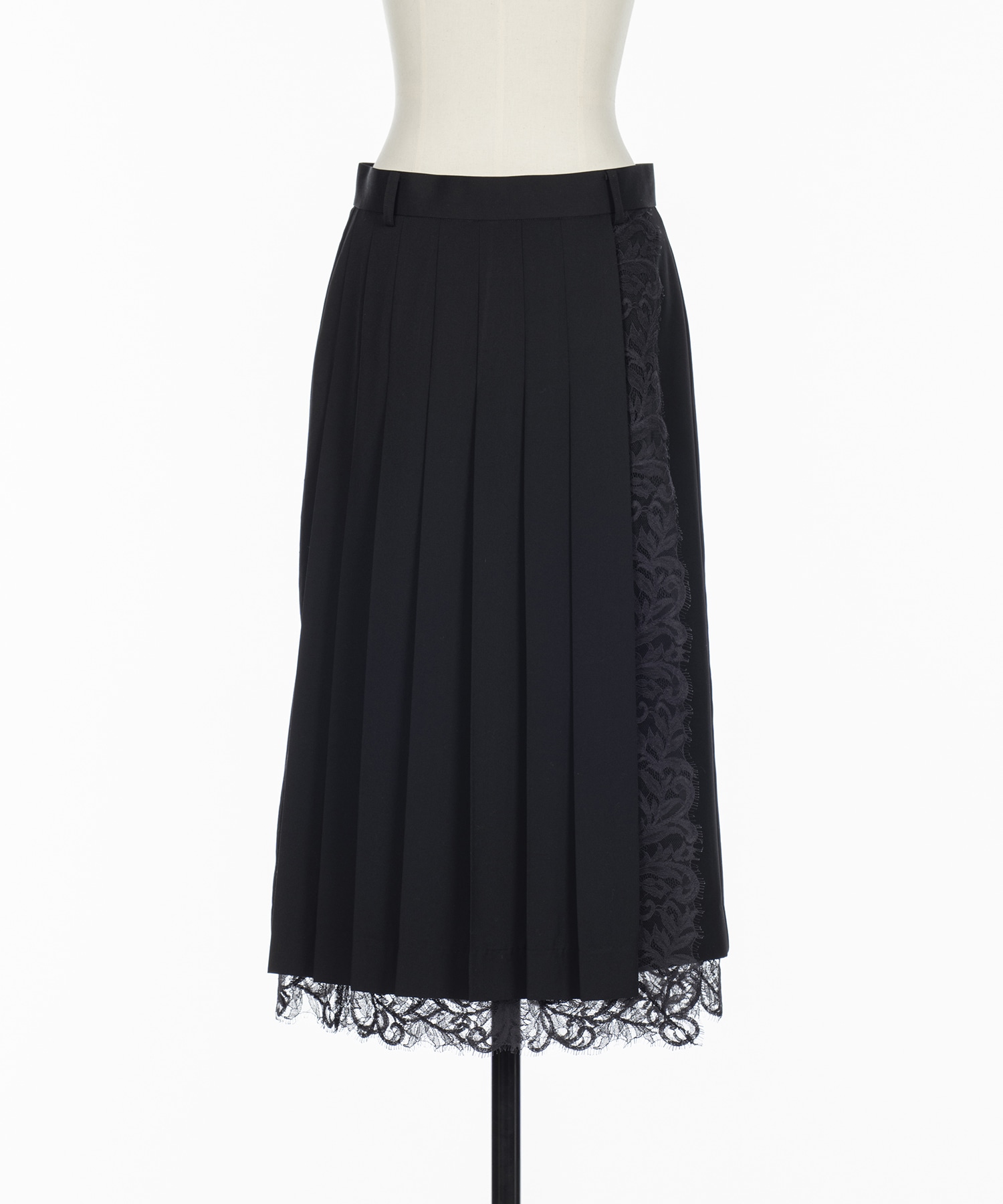 FINE WOOL PLEATED SKIRT WITH LACE TRIM