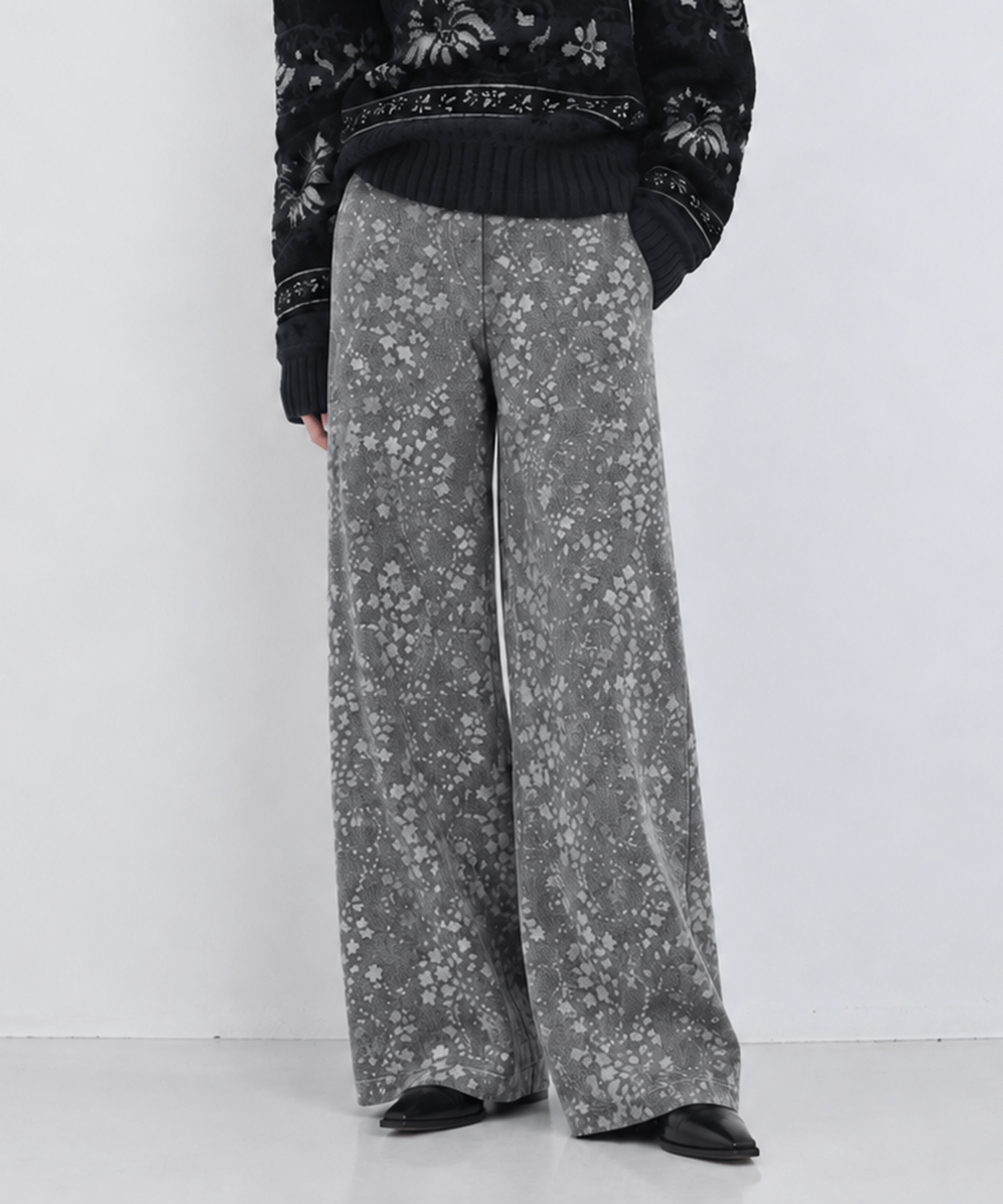 Floral Jacquard Denim Trousers