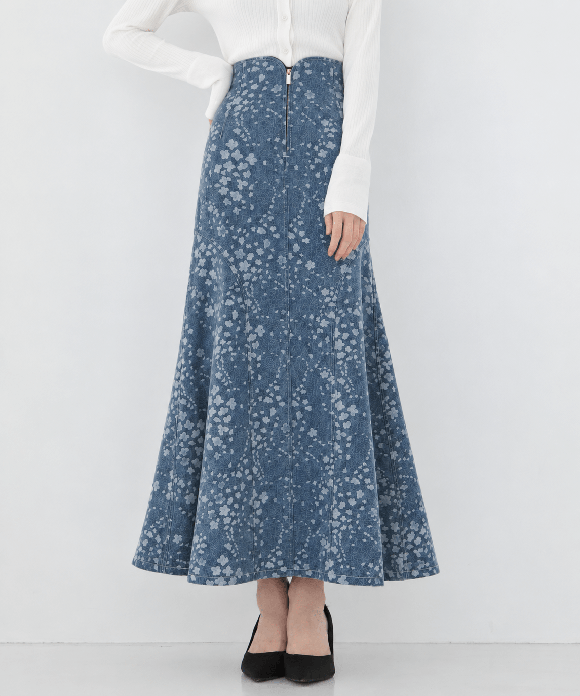 Floral Jacquard Denim Skirt