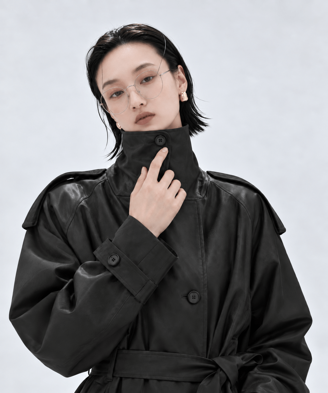 Leather Belted Short Trench Coat