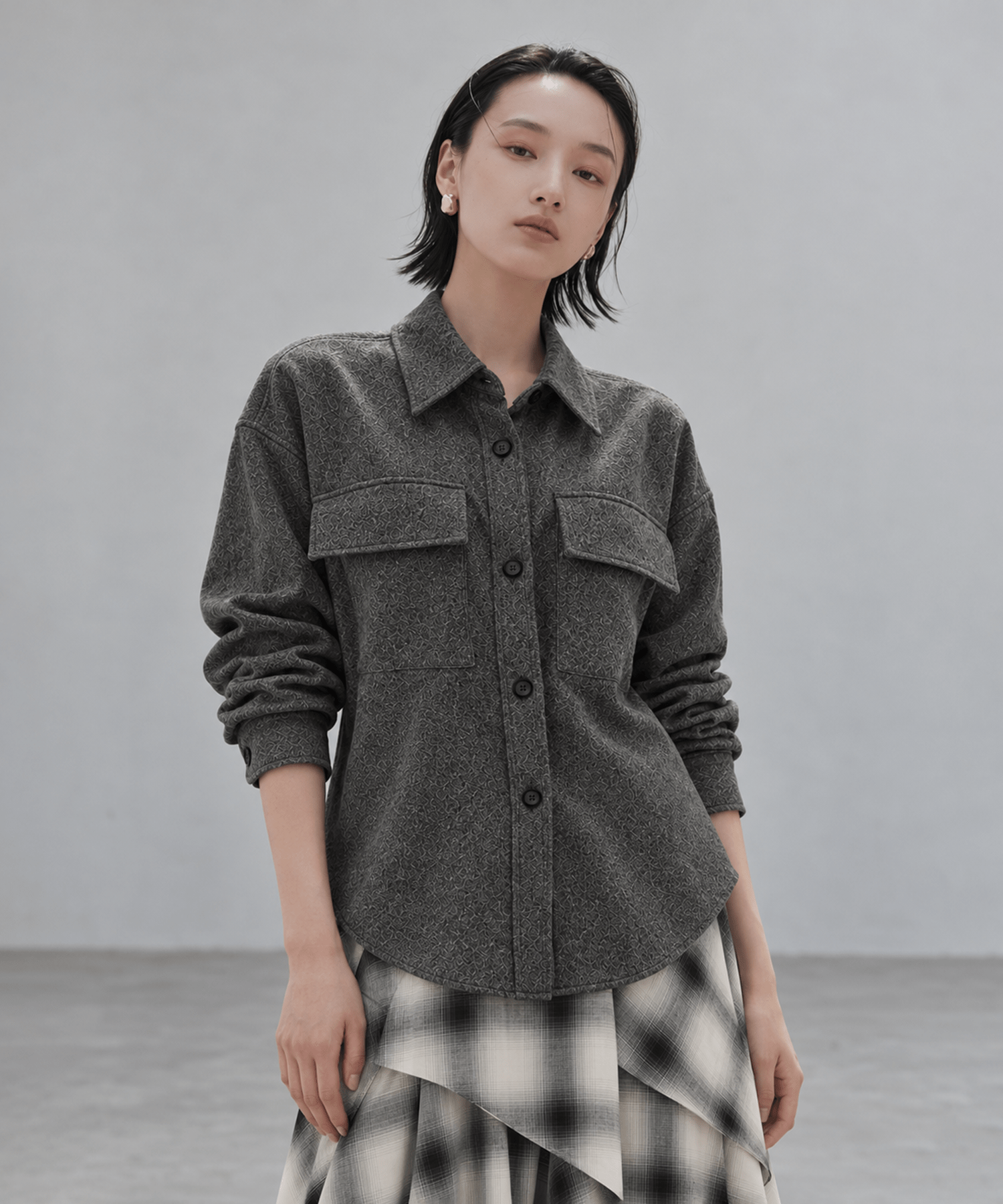 Wool Tweed Shirt Blouson