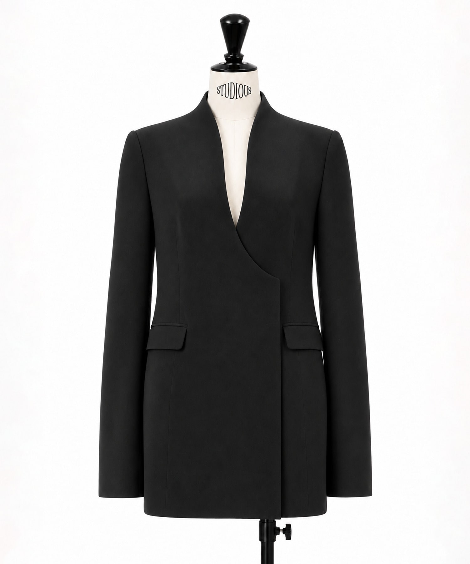 Triacetate Collarless Double Breasted Suit Jacket