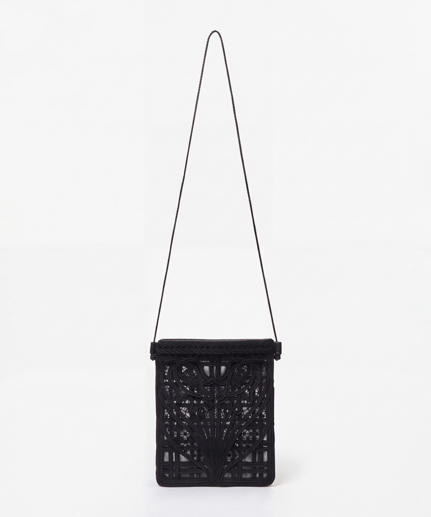 Cording Embroidery Pouch With Leather Strap