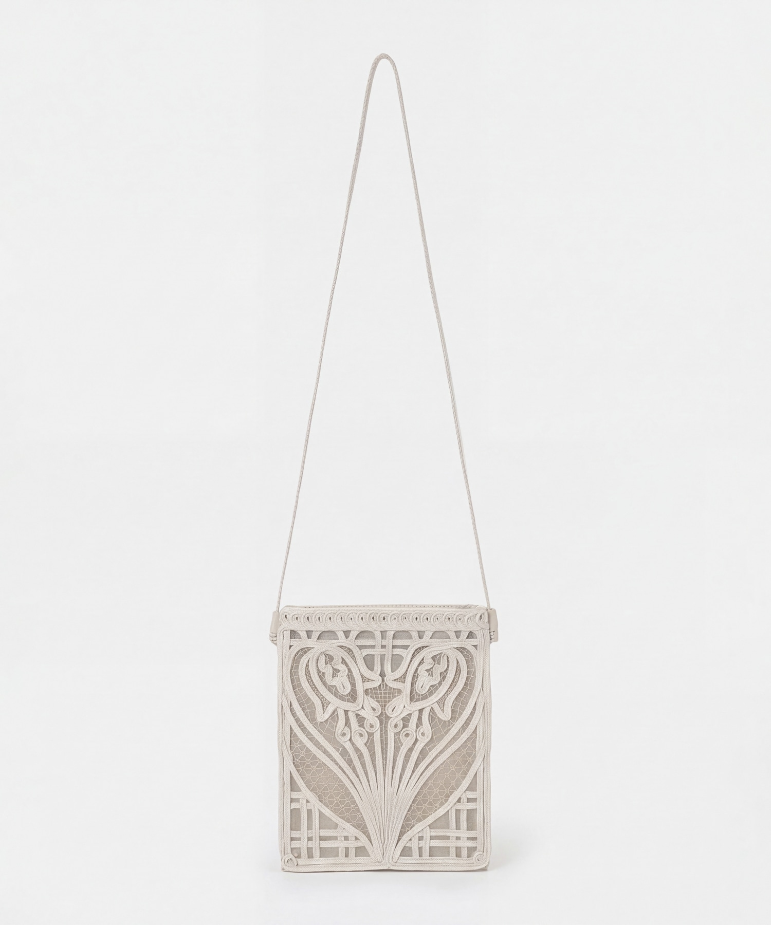 Cording Embroidery Pouch With Leather Strap
