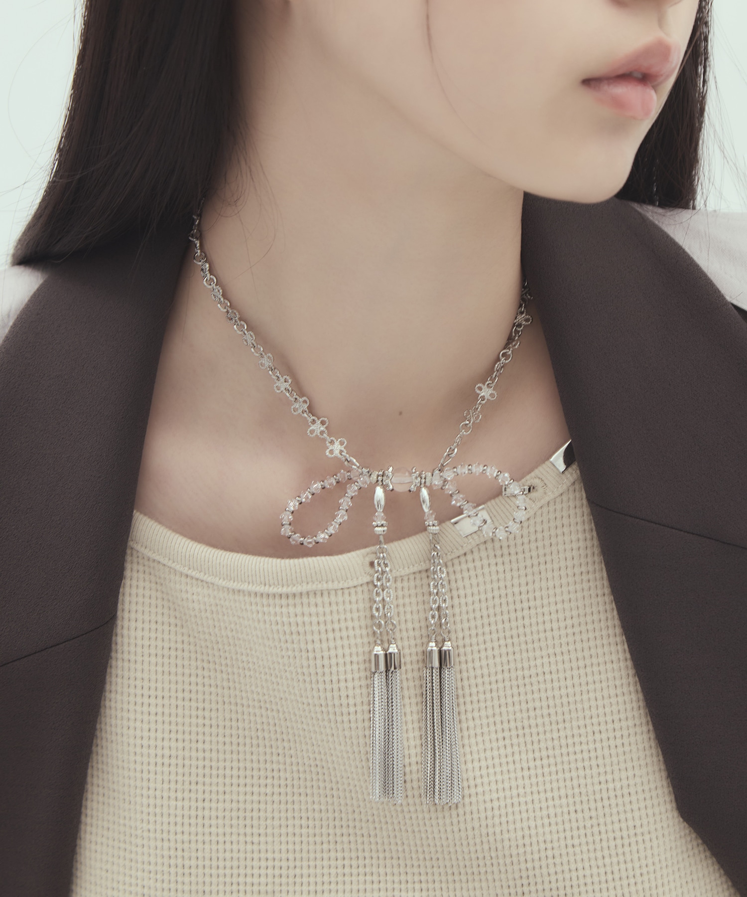 crystal ribbon chain necklace