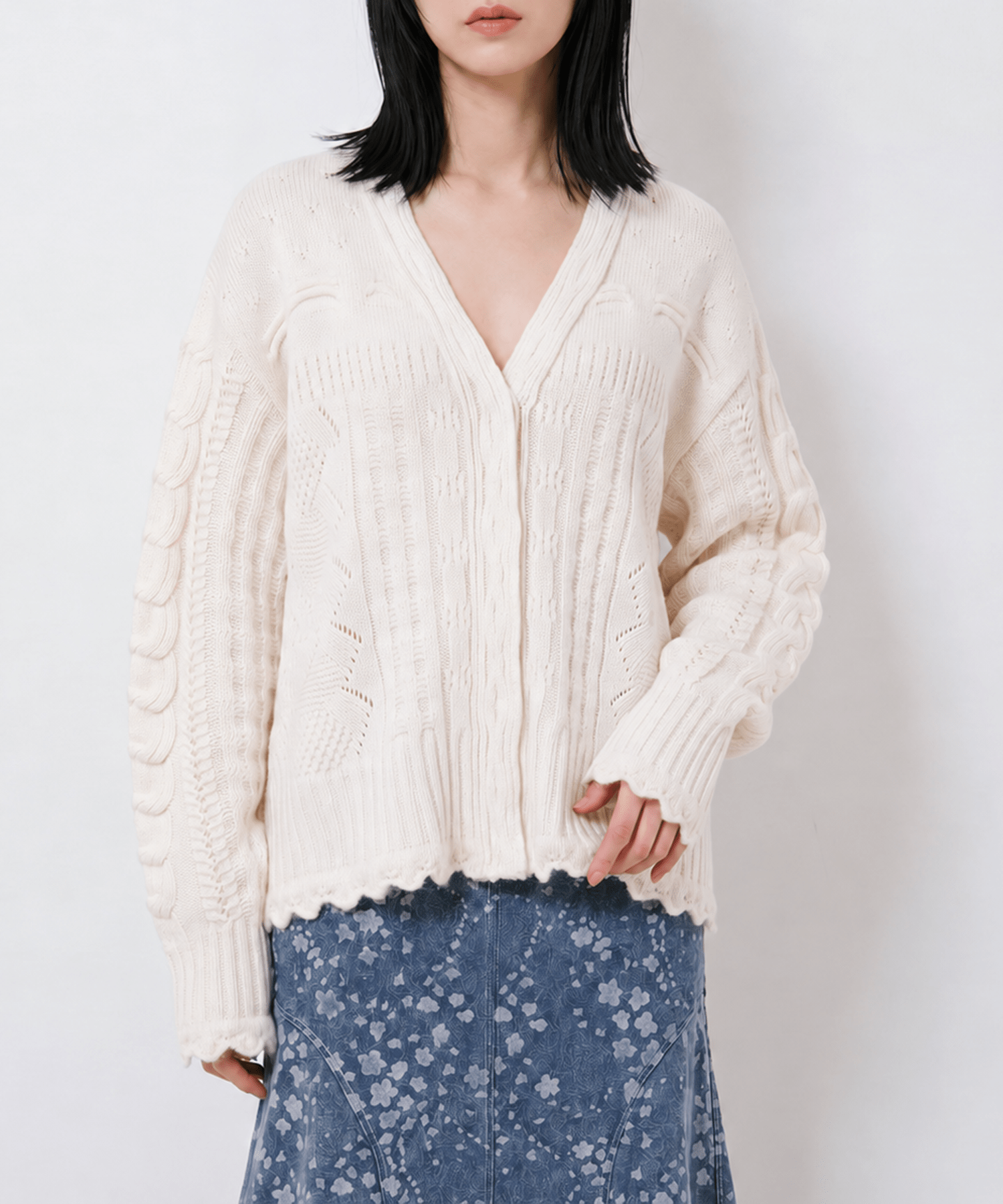 Wool Cable Knit Cardigan